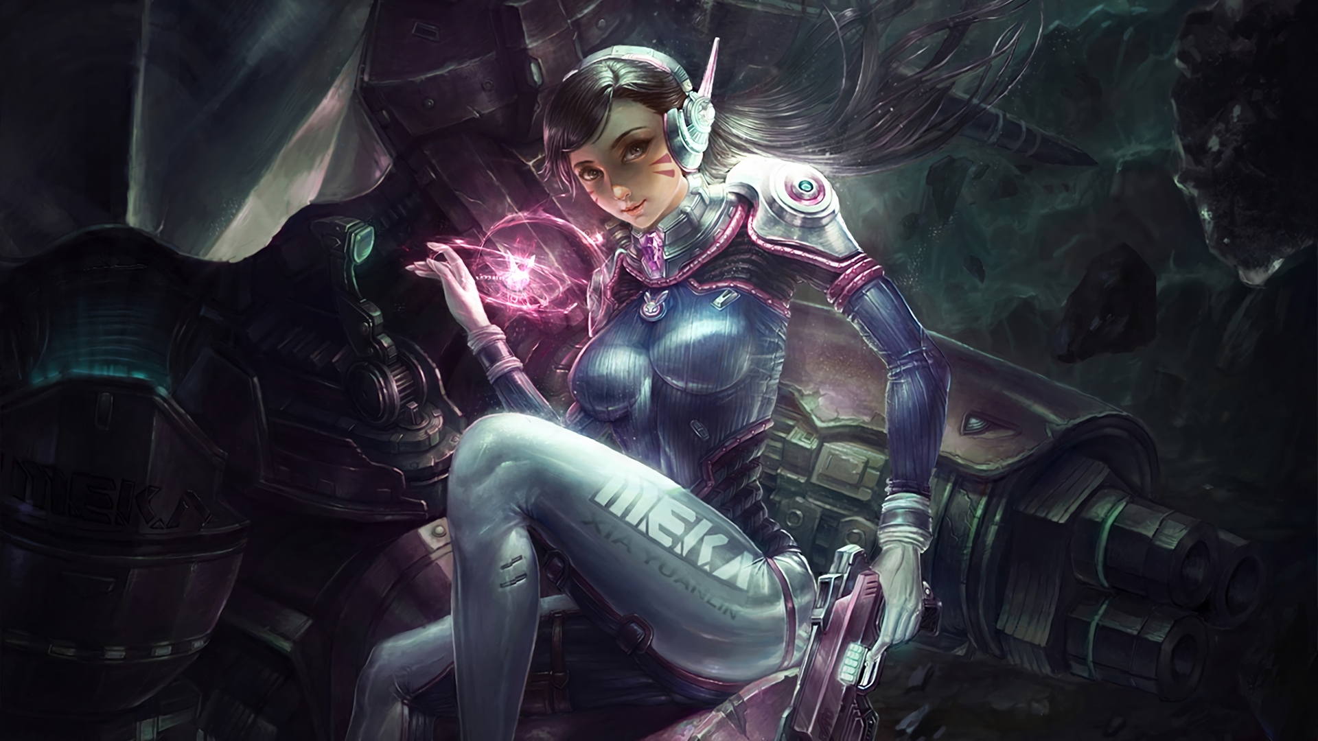 D.Va from Overwatch sitting on a mech HD Wallpaper
