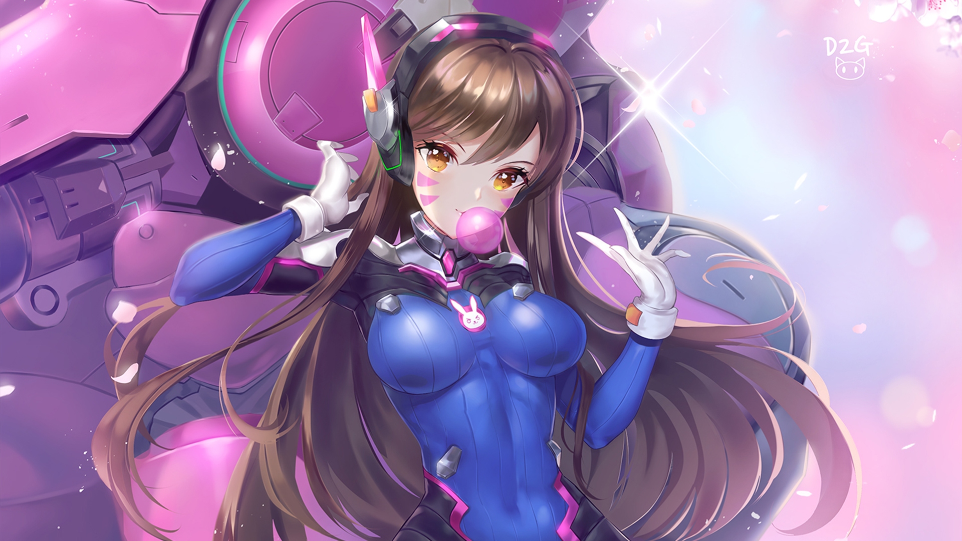 D.Va from Overwatch blowing bubblegum HD Wallpaper