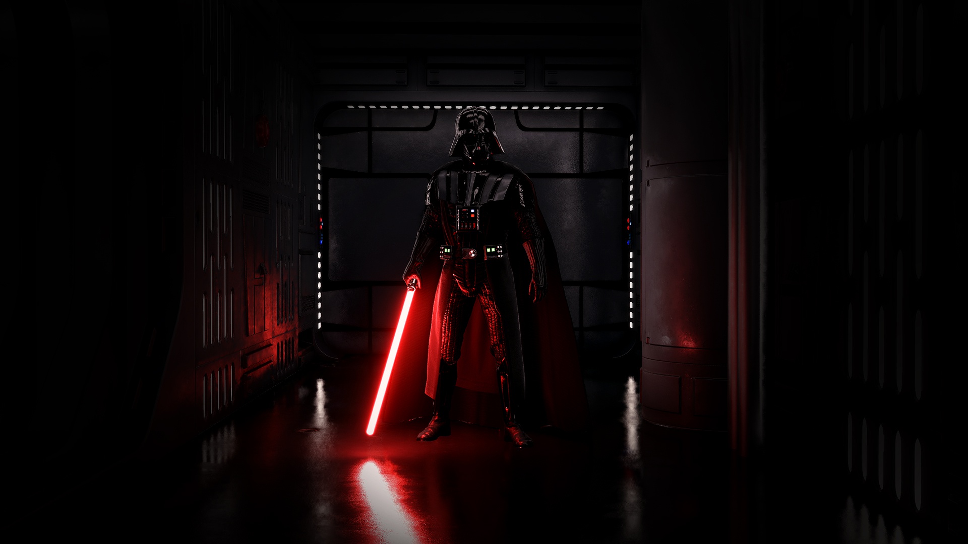 Darth Vader with red lightsaber in Star Wars HD Wallpaper