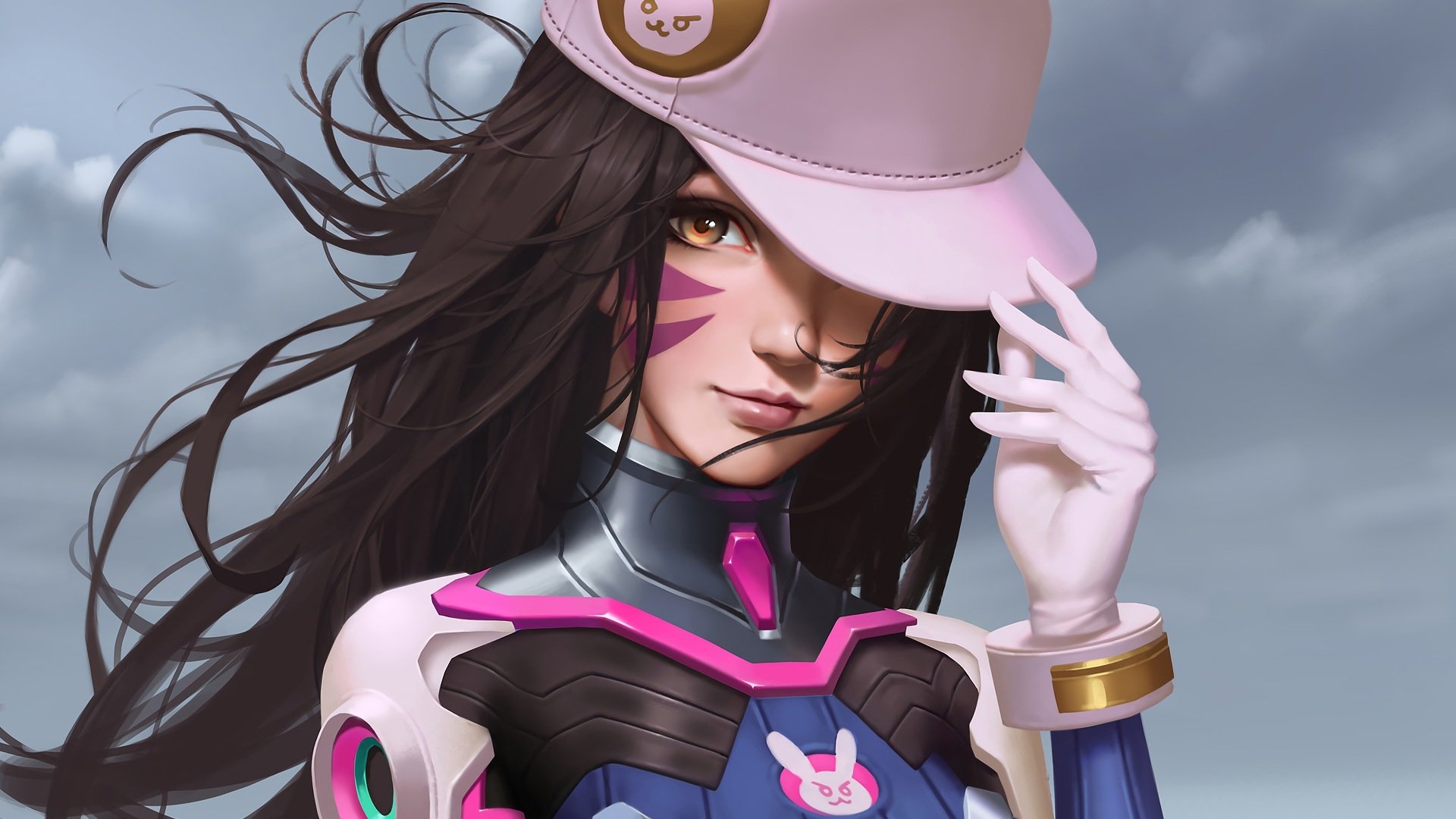 D.Va from Overwatch wearing a pink hat HD Wallpaper