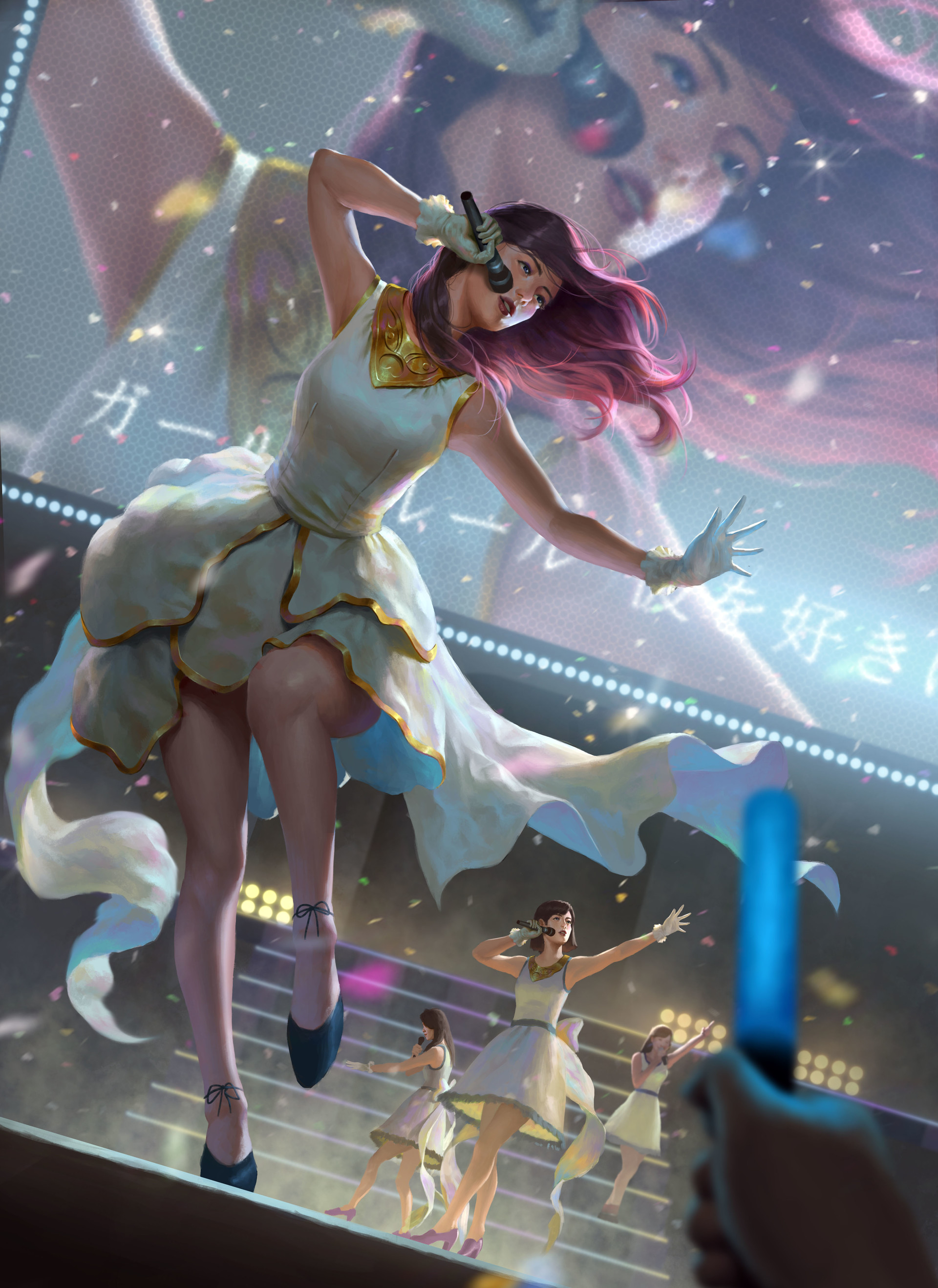 K/DA Ahri performing on stage with other members HD Wallpaper