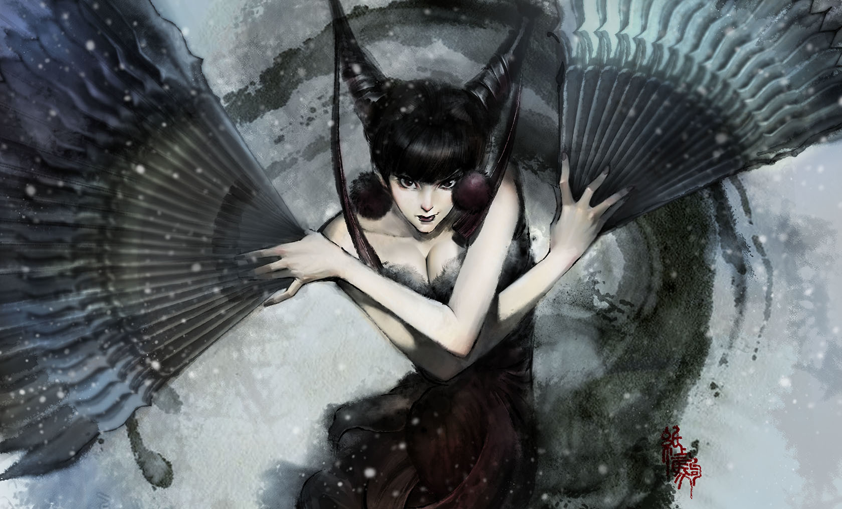 Fantasy warrior with horns and wings HD Wallpaper