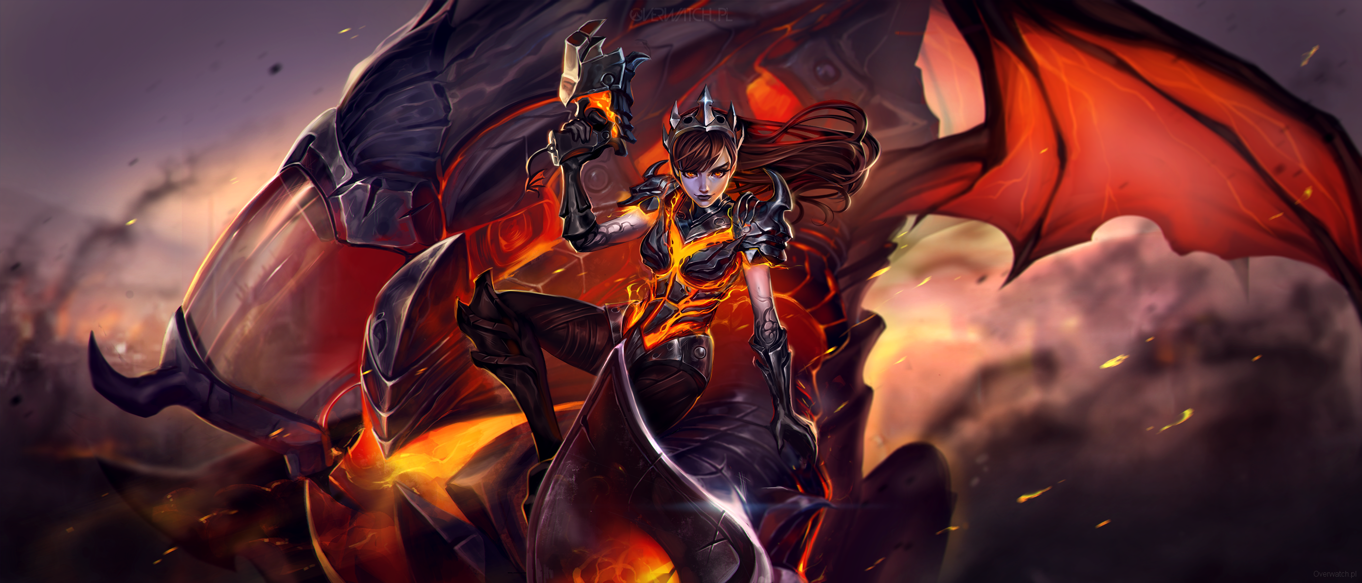 D.Va from Overwatch with a dragon-like creature HD Wallpaper