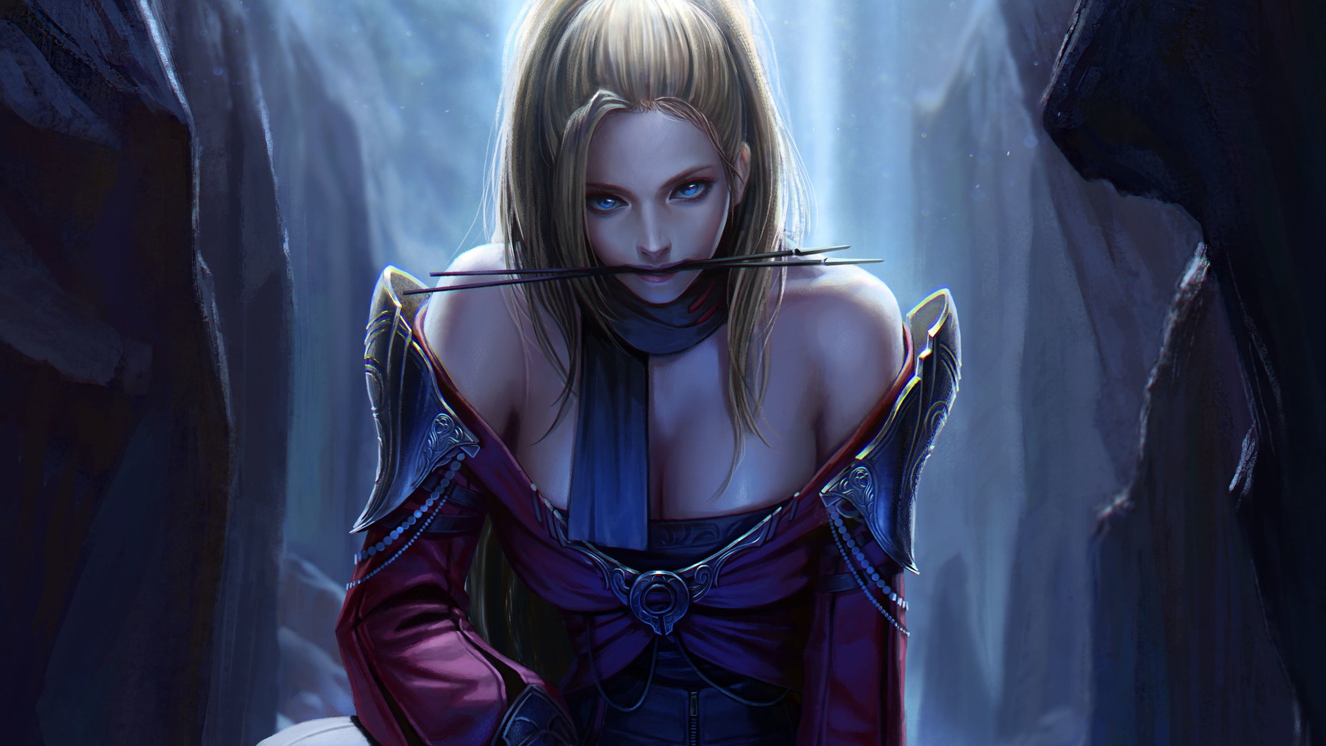 Fantasy girl with arrows in her mouth HD Wallpaper