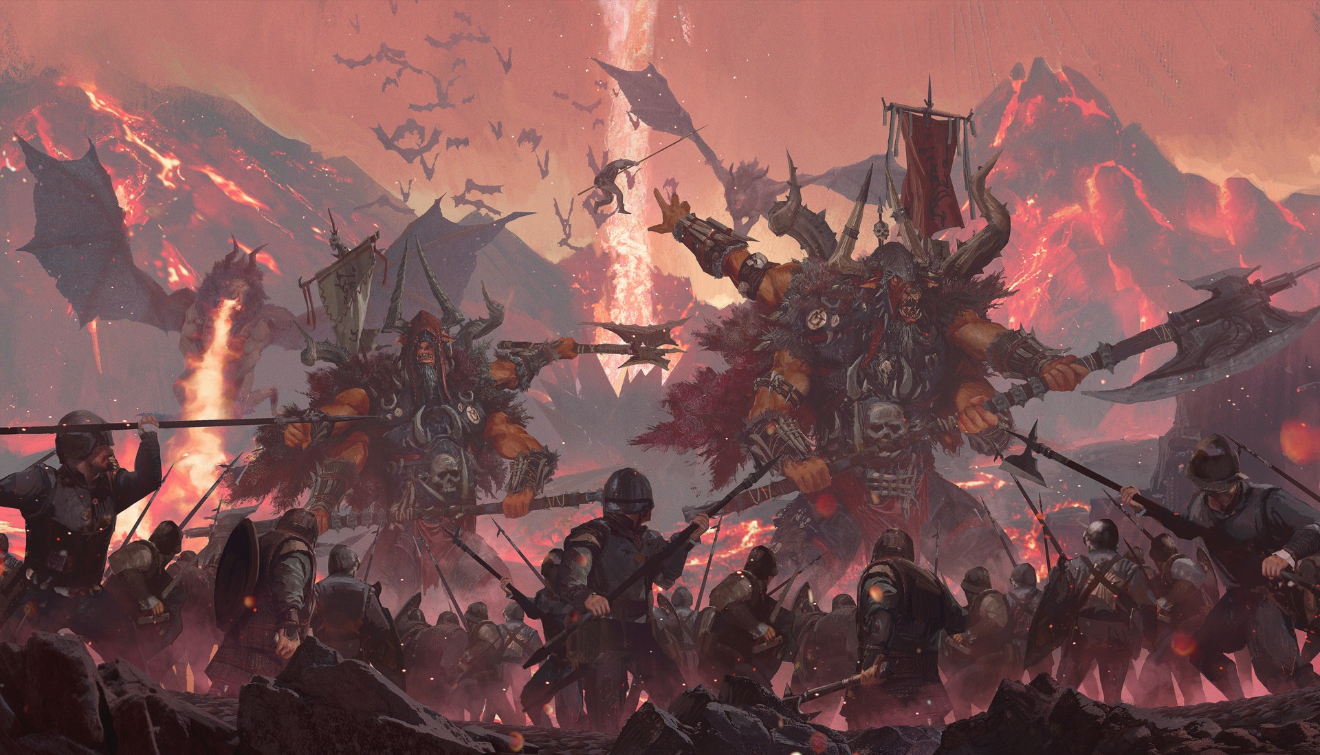 Fantasy battle with giant warriors and dragons HD Wallpaper