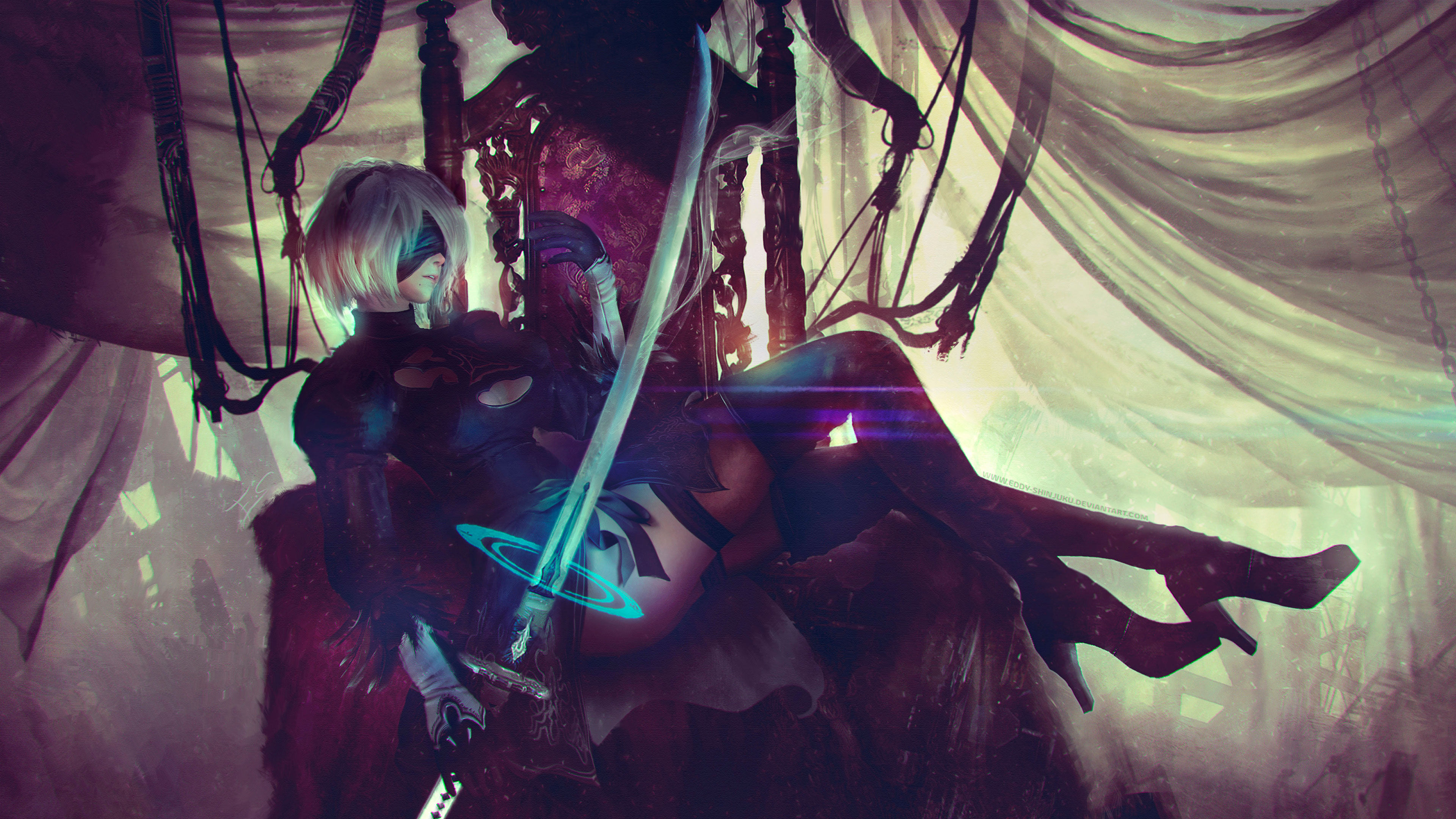 thighs, NieR, Nier: Automata, 2B (Nier: Automata), katana, video games, thigh-highs HD Wallpaper