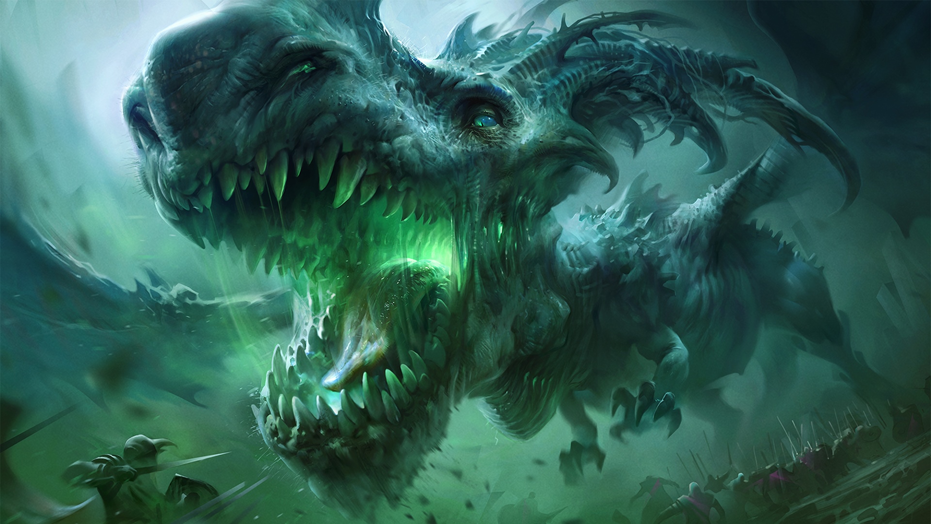 Undead Dragon attacking an army HD Wallpaper