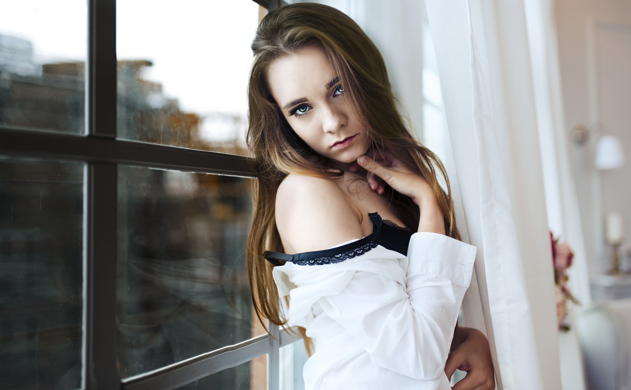 Woman by the window HD Wallpaper