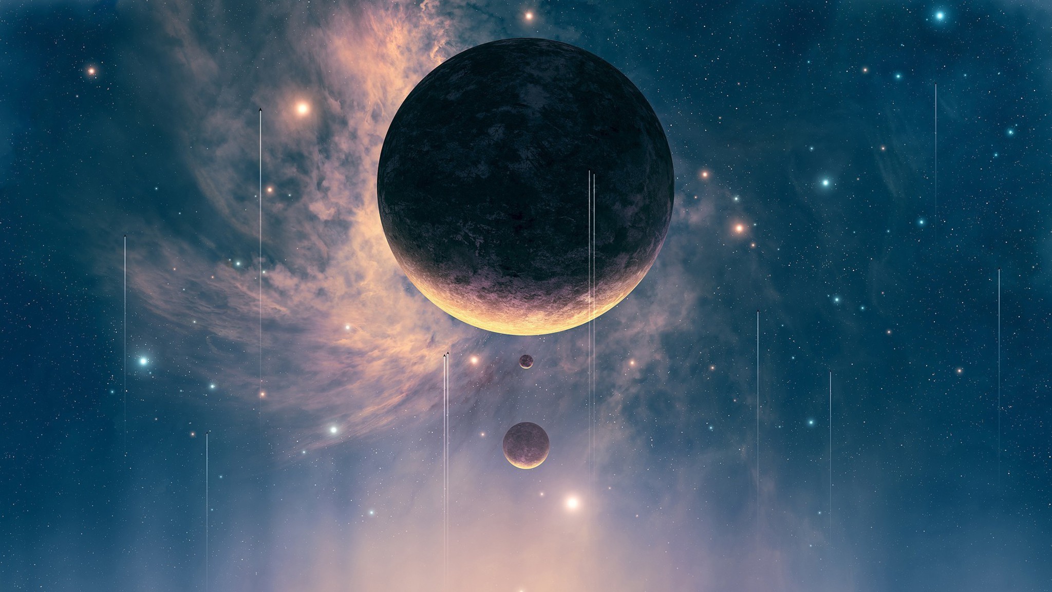 Planets and nebulae in deep space HD Wallpaper
