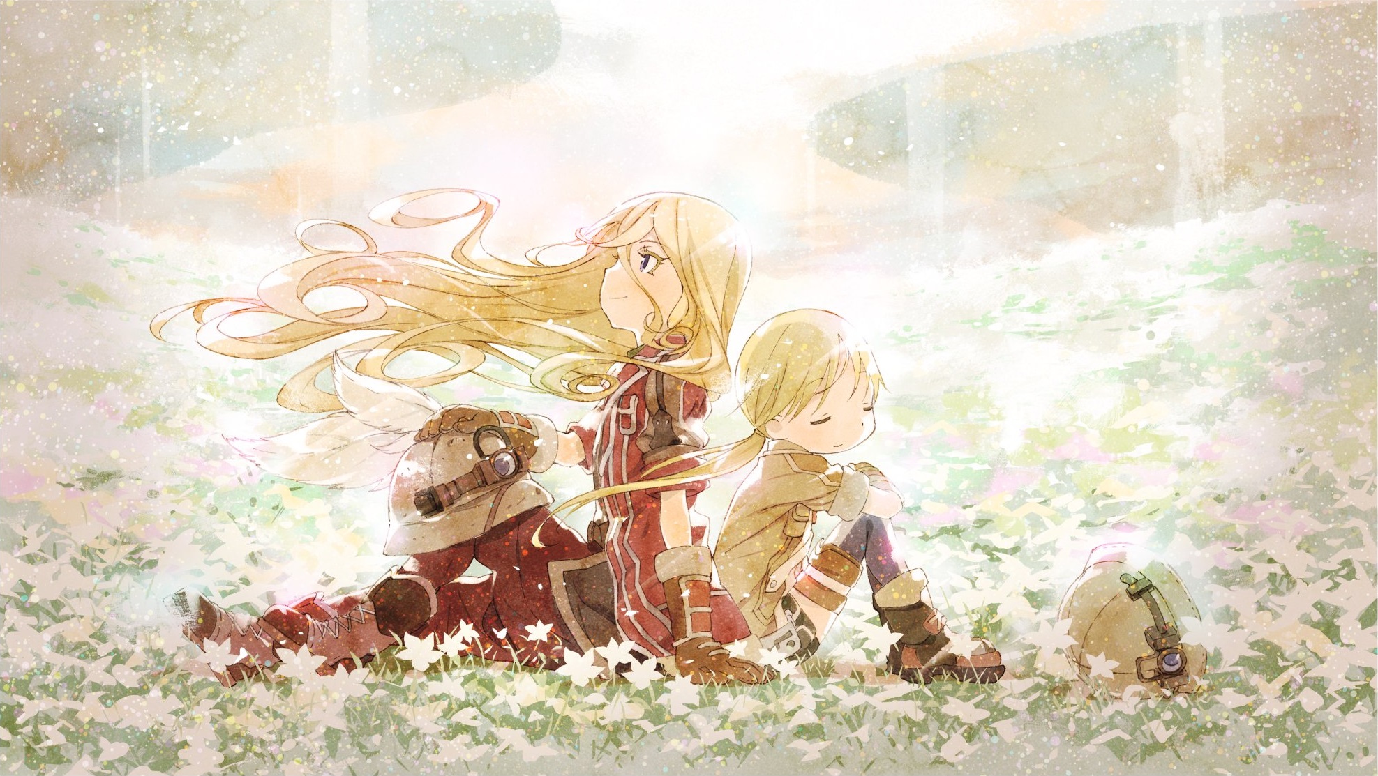 Lyza and Riko from Made in Abyss sitting in flowers HD Wallpaper
