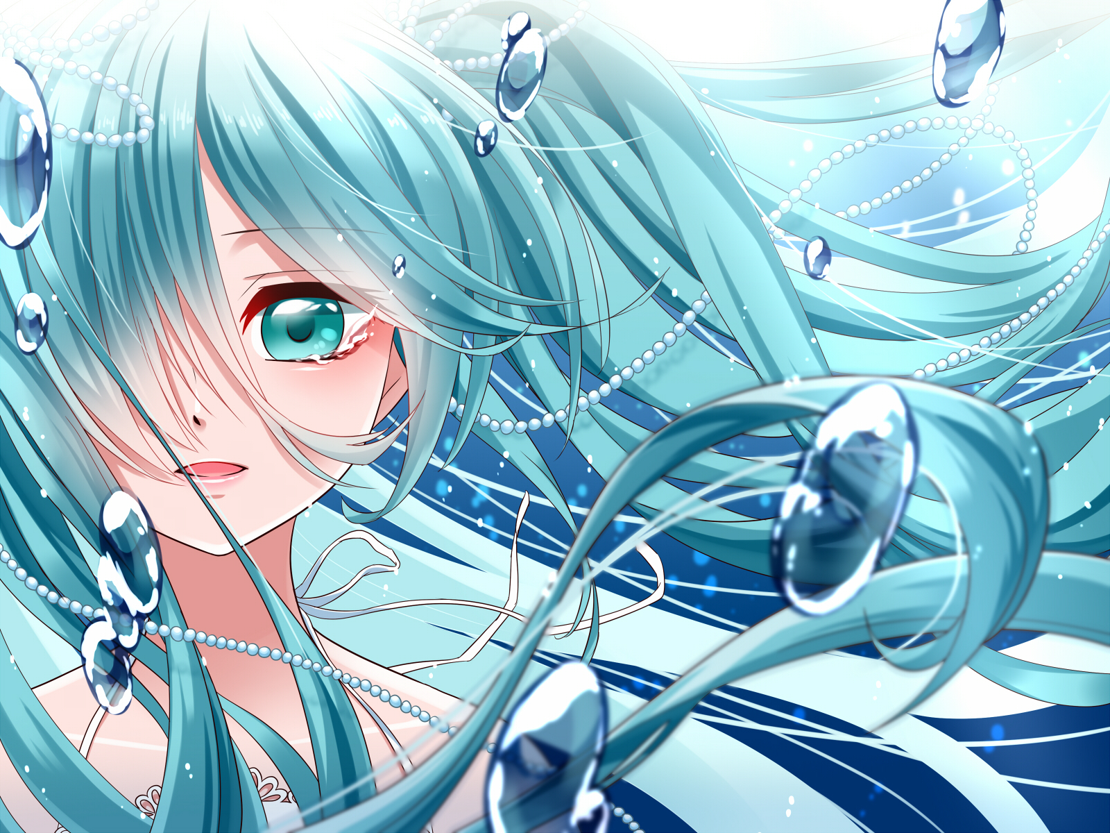 Hatsune Miku with Aqua Hair and Eyes HD Wallpaper