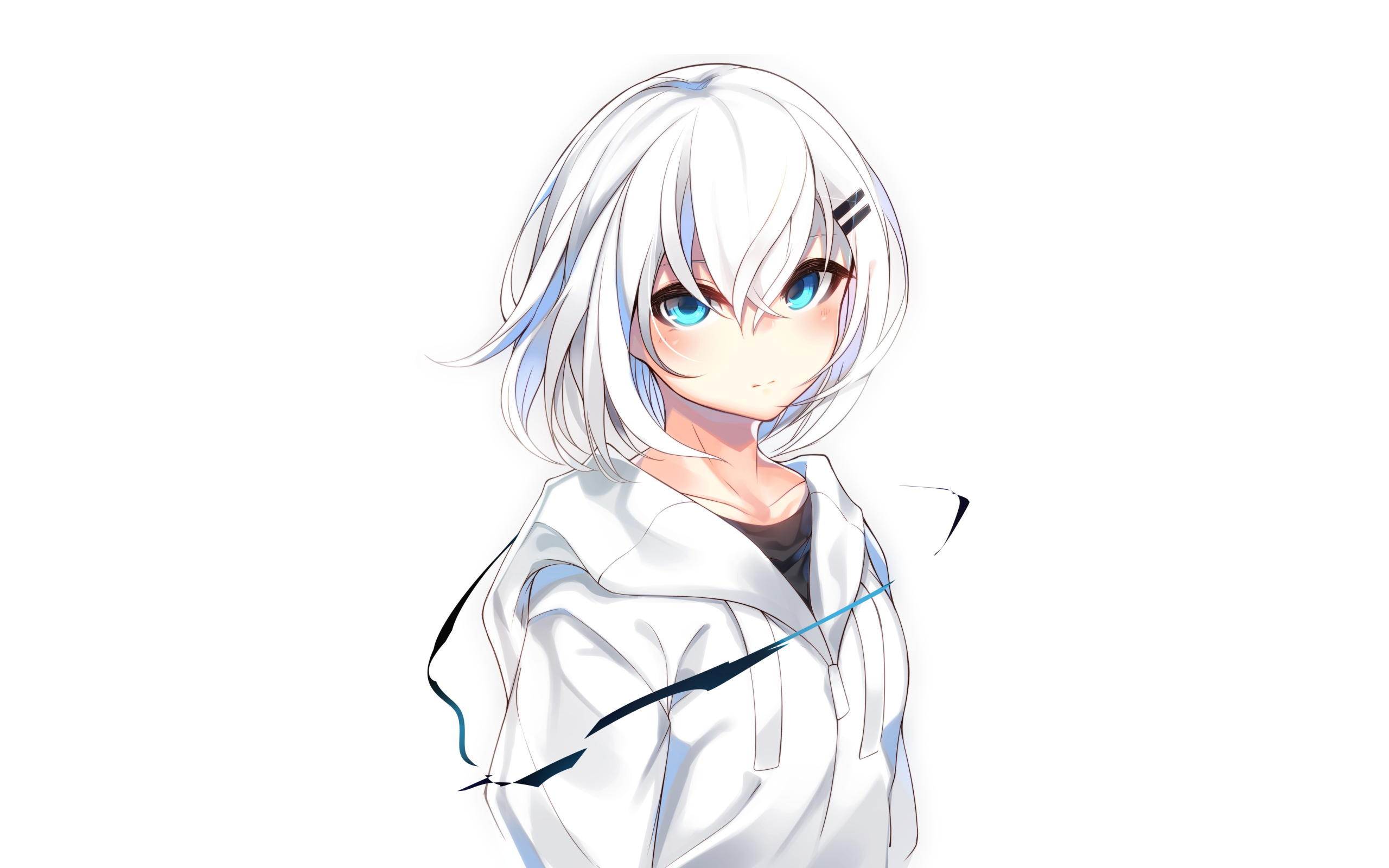 headdress, aqua eyes, closeup, short hair, ringo-chan (otokuyou), white hair, blushing, white clothing HD Wallpaper
