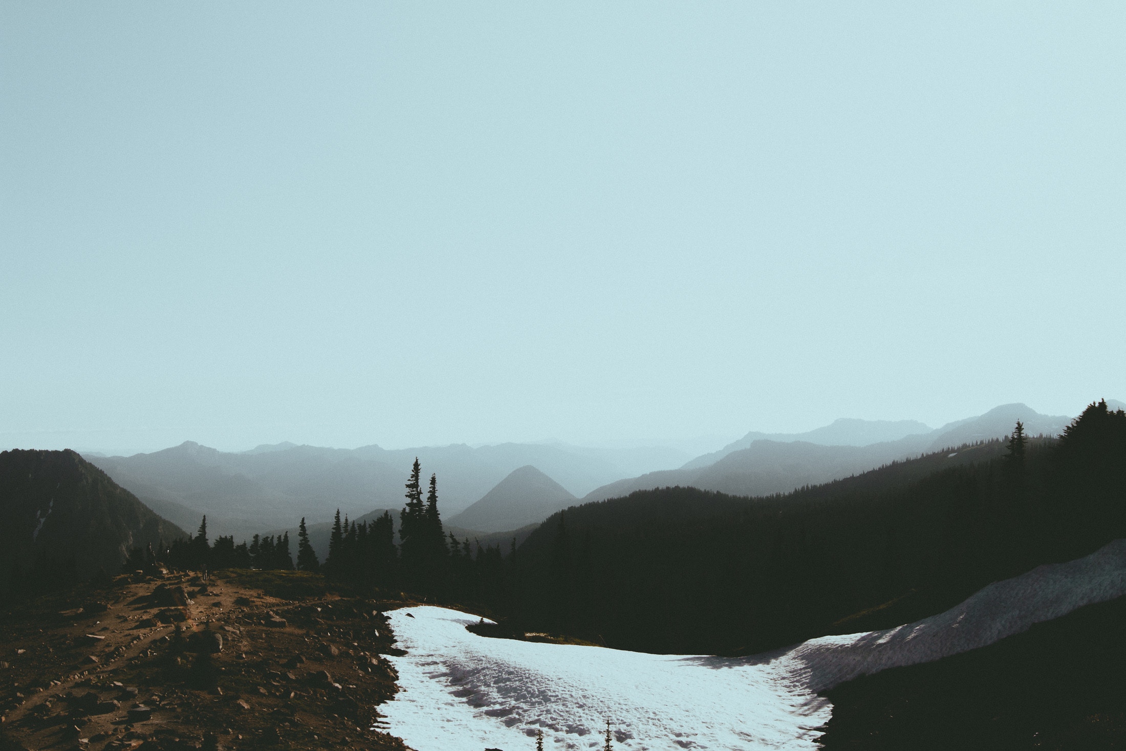 Mountain landscape with trees and snow HD Wallpaper