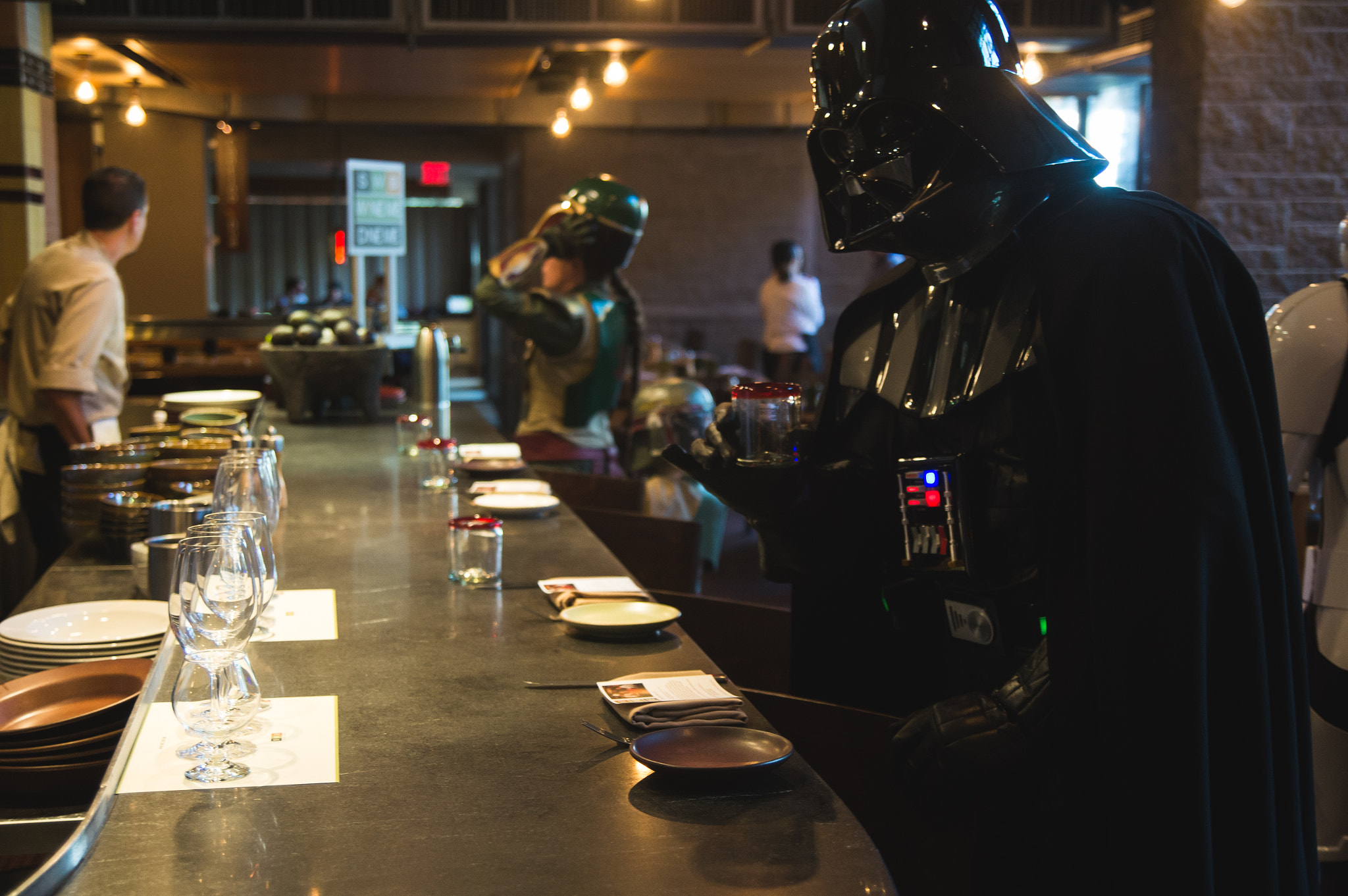 Darth Vader and Boba Fett at a Bar HD Wallpaper