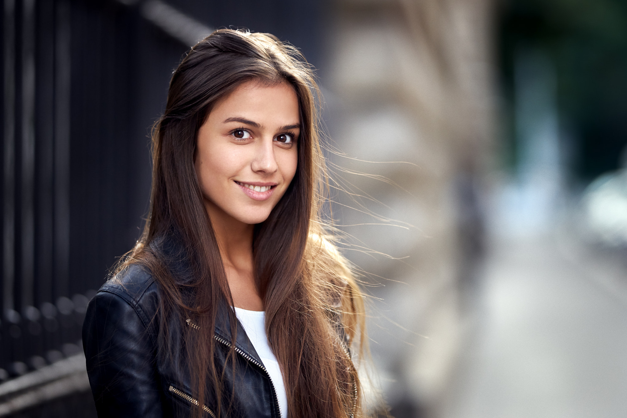 face, portrait, depth of field, leather jackets, women, women outdoors HD Wallpaper