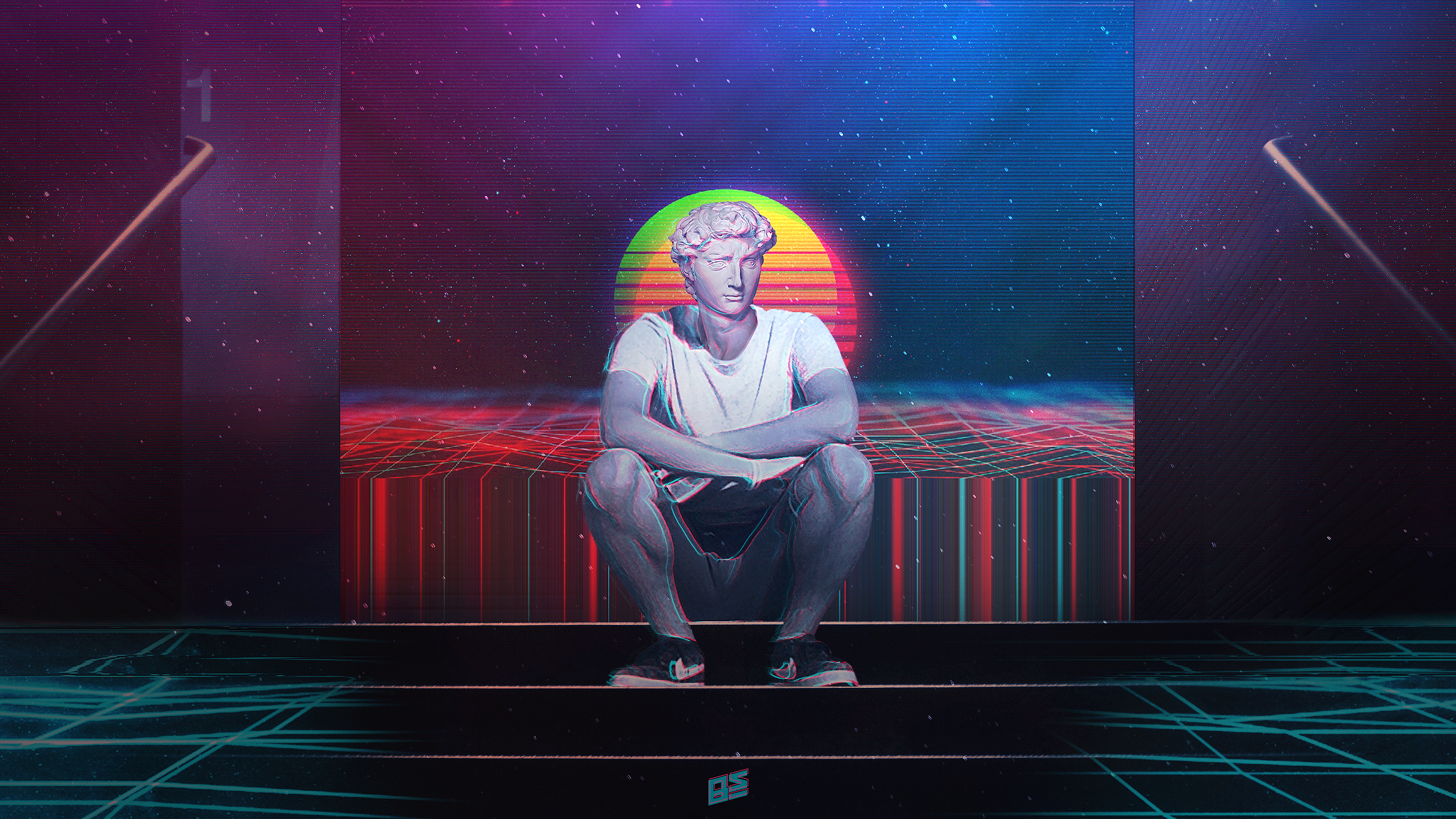 Glitch Art Retro Style Statue HD Wallpaper