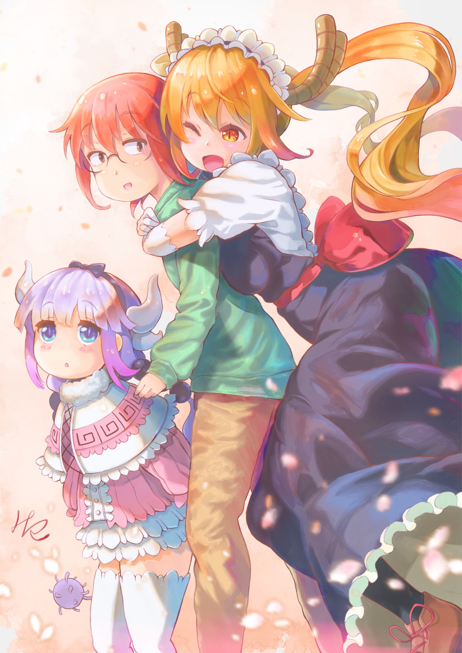 Kanna, Tohru, and Kobayashi from Miss Kobayashi's Dragon Maid HD Wallpaper