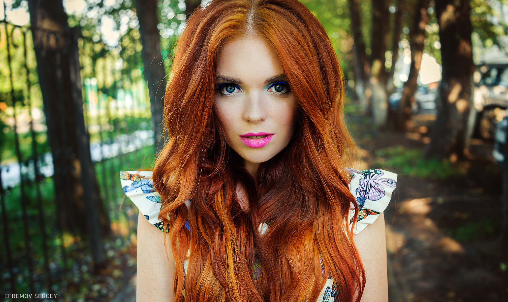 Portrait of a redhead woman with blue eyes by Sergey Efremov HD Wallpaper