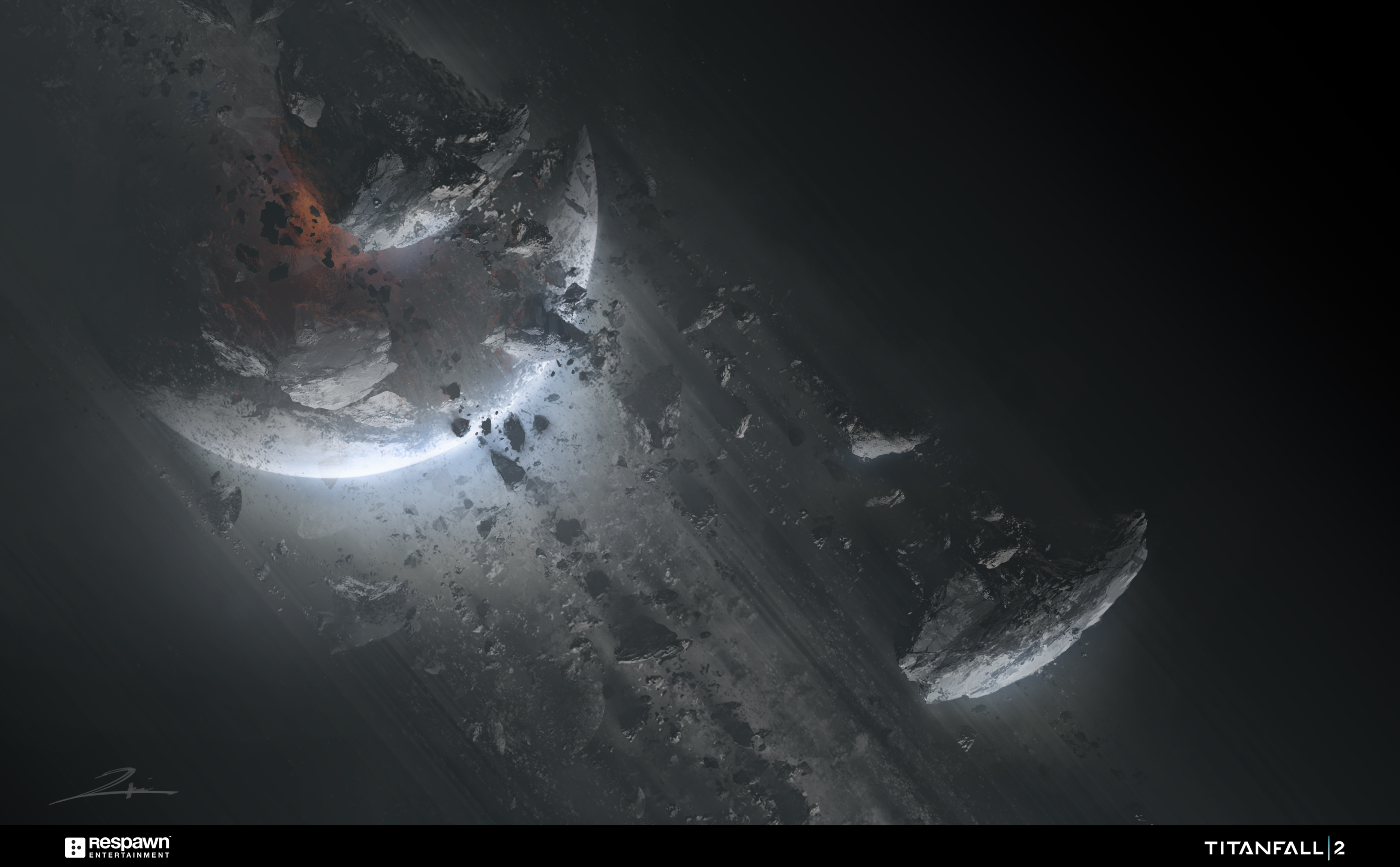 Titanfall 2 concept art of celestial bodies breaking apart HD Wallpaper