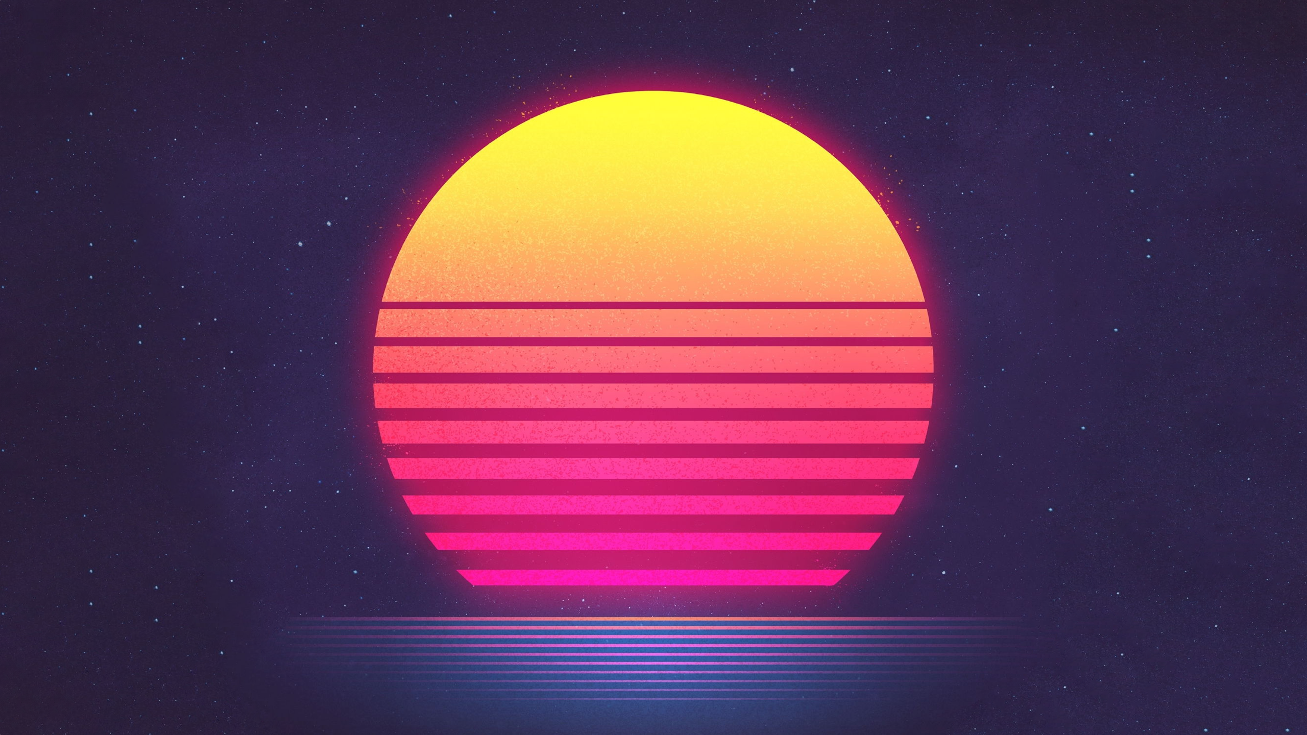 Synthwave sunset with grid horizon HD Wallpaper