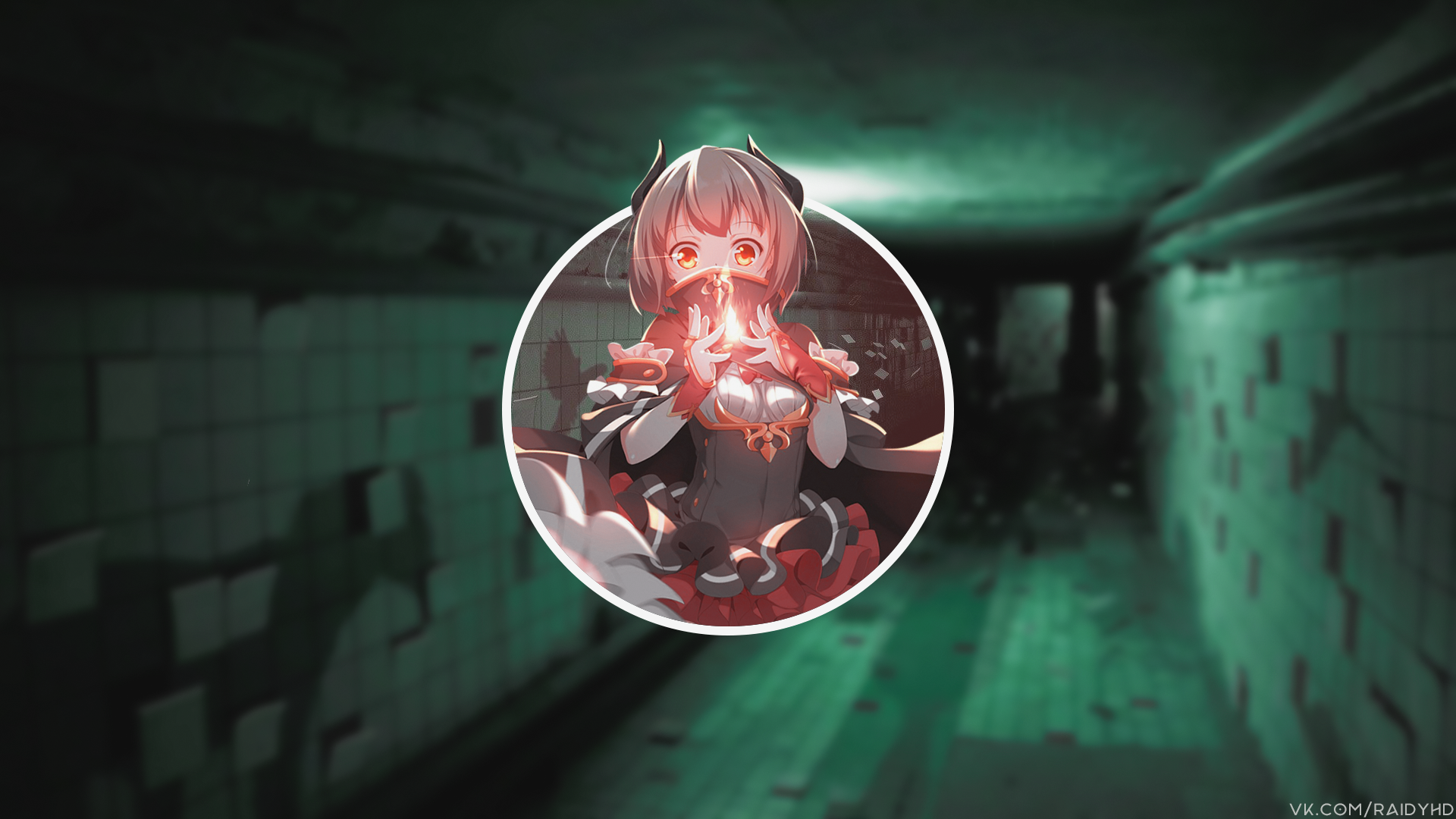 Anime girl with glowing hands in a dark hallway HD Wallpaper