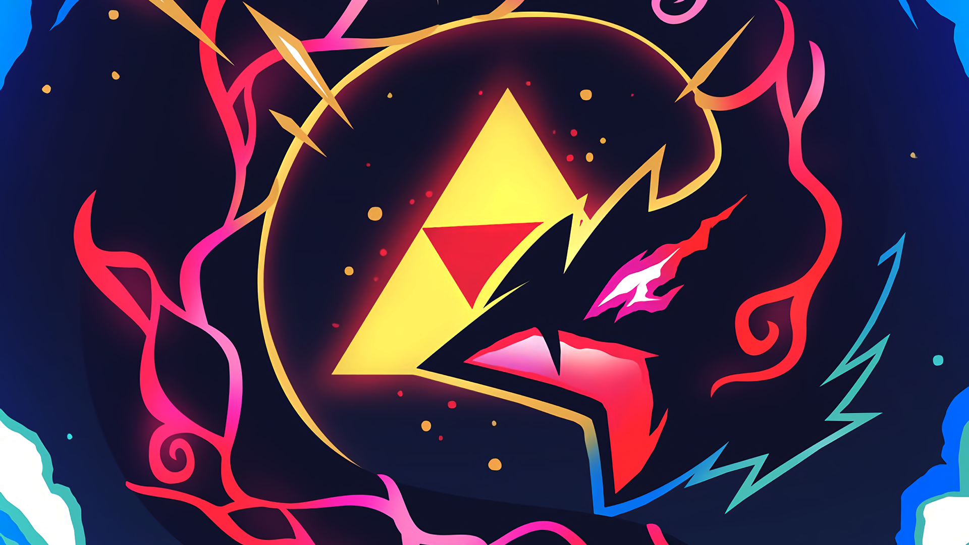 Dark Dragon with Triforce and Colorful Swirls HD Wallpaper