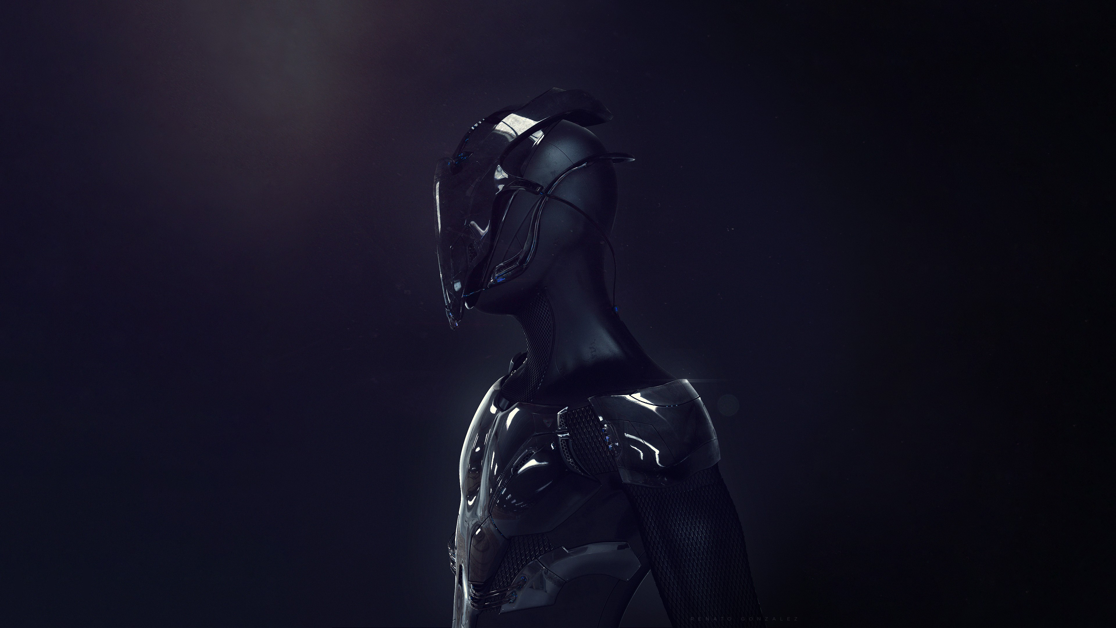 Futuristic soldier in dark armor HD Wallpaper