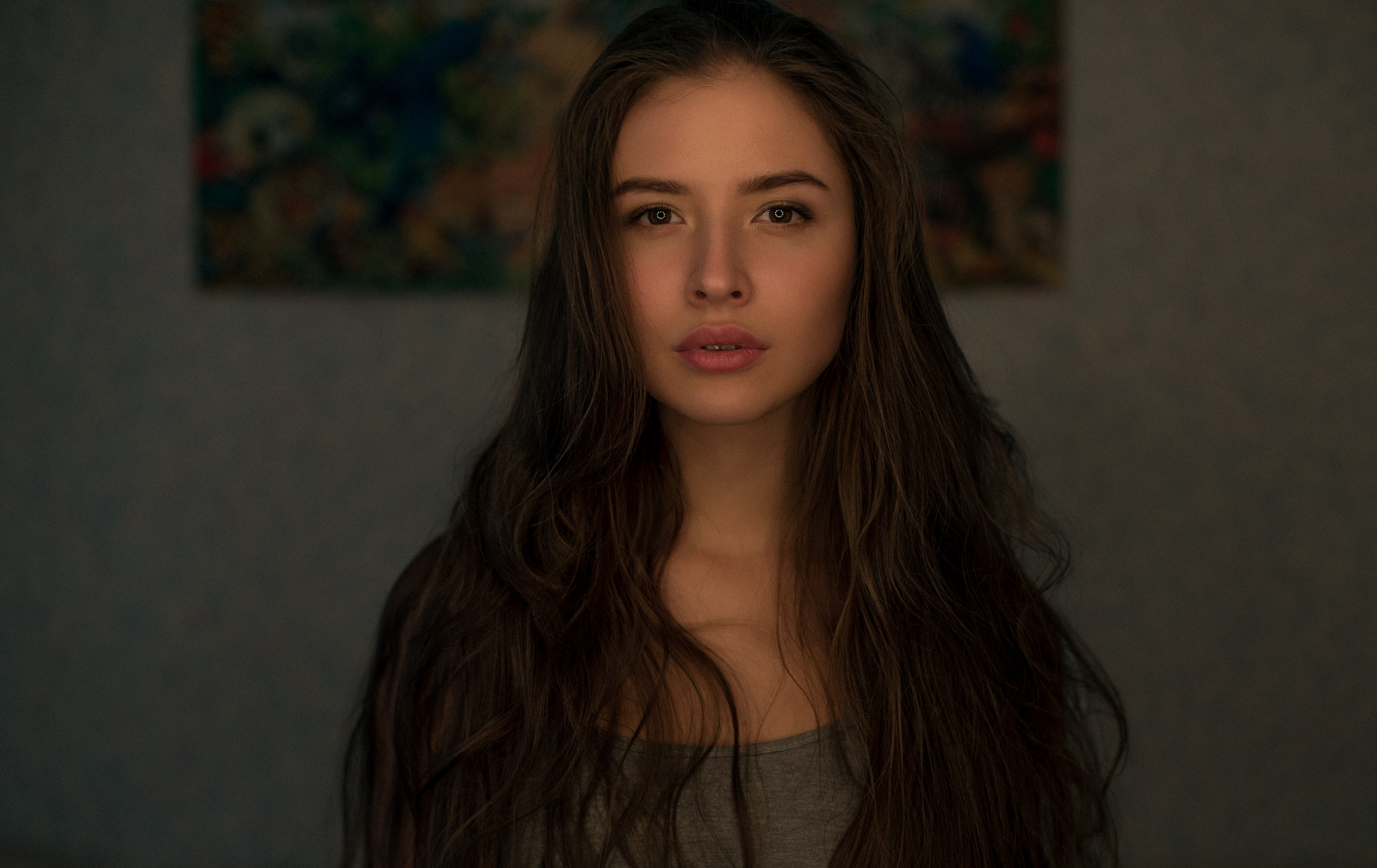 Portrait of a young woman with long brown hair HD Wallpaper
