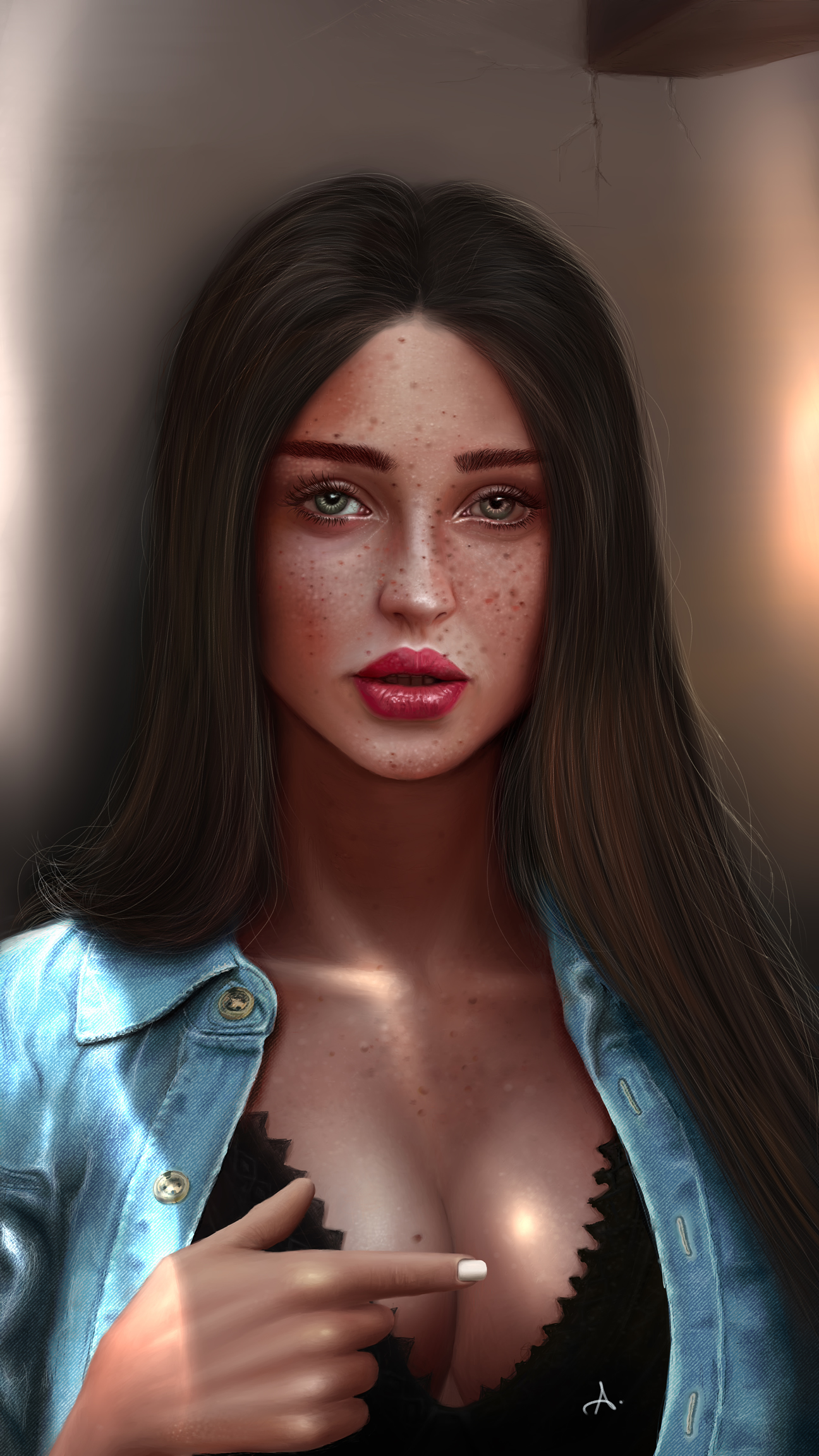 Painting of a woman with freckles HD Wallpaper