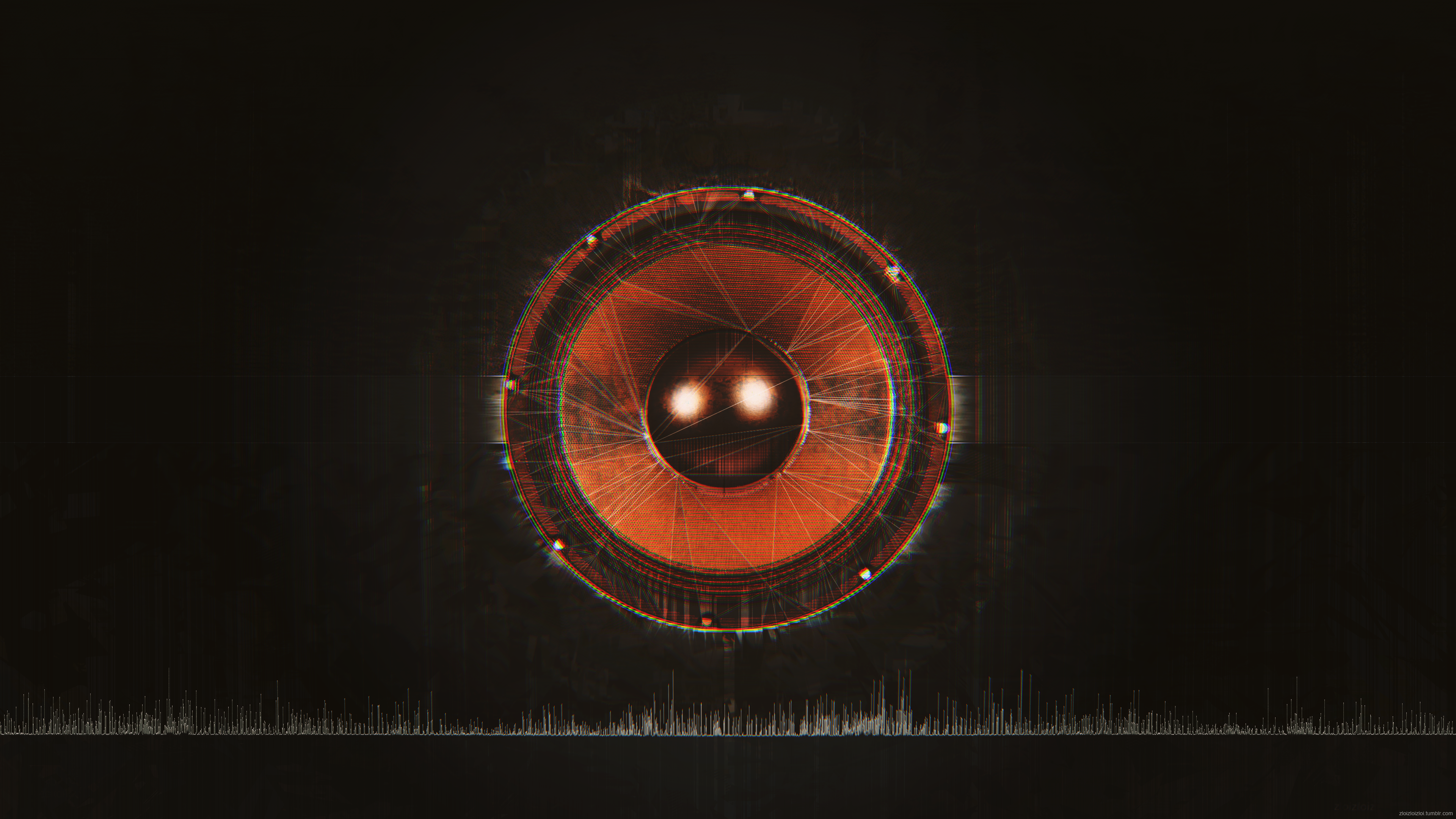 Abstract orange speaker with glitch art effects HD Wallpaper