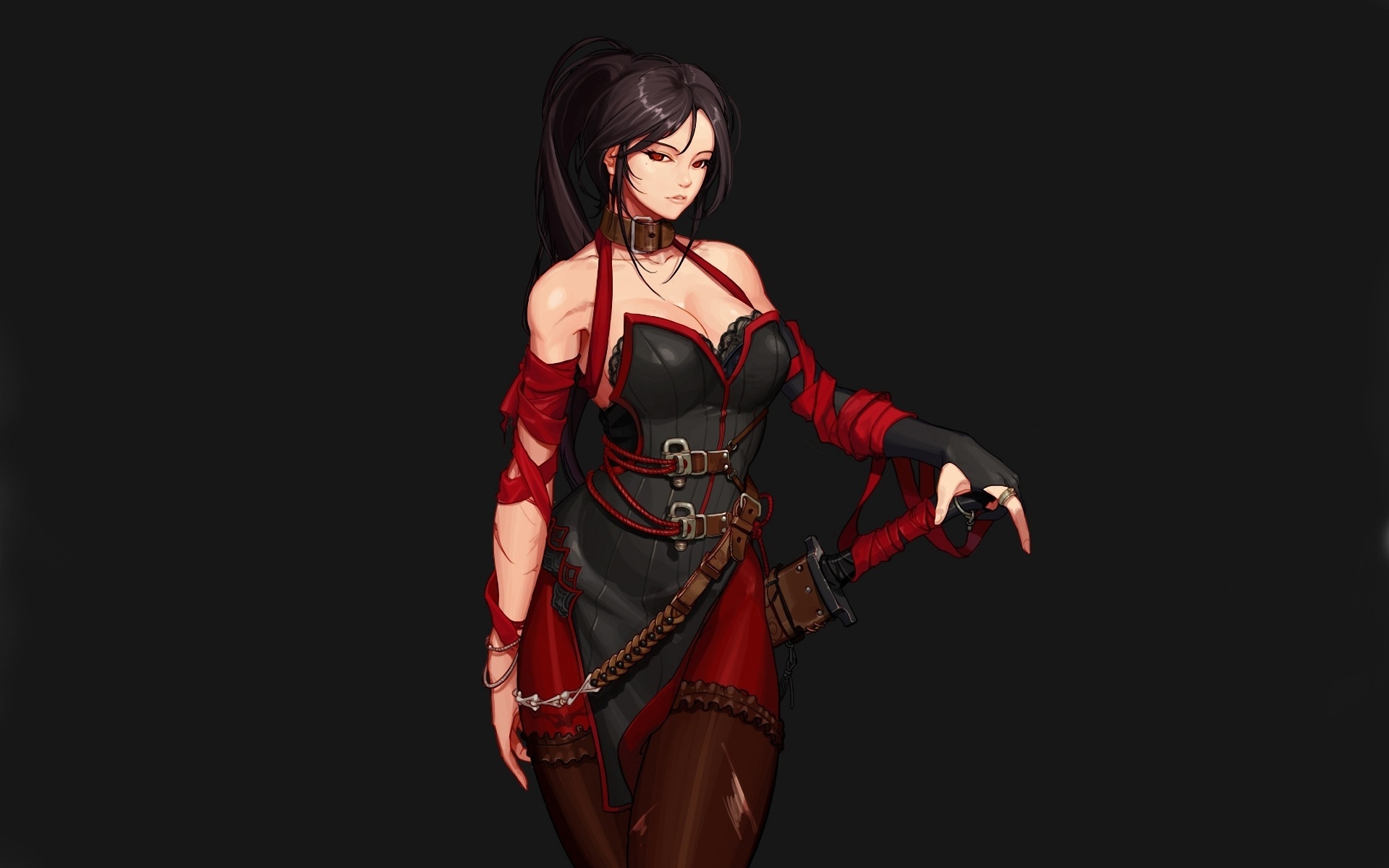 Anime girl with black hair and red eyes HD Wallpaper