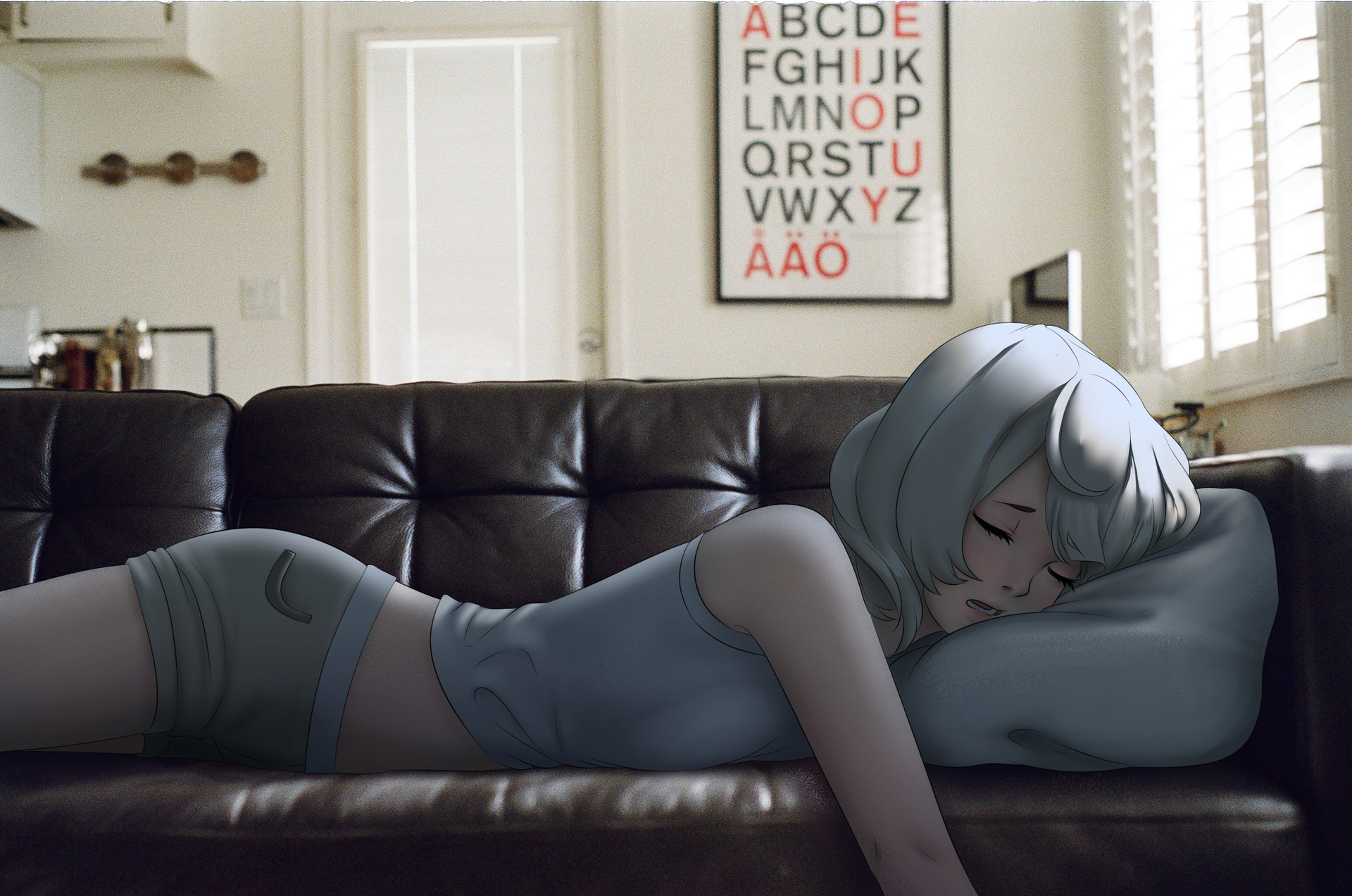 Anime girl sleeping on a couch HD Wallpaper