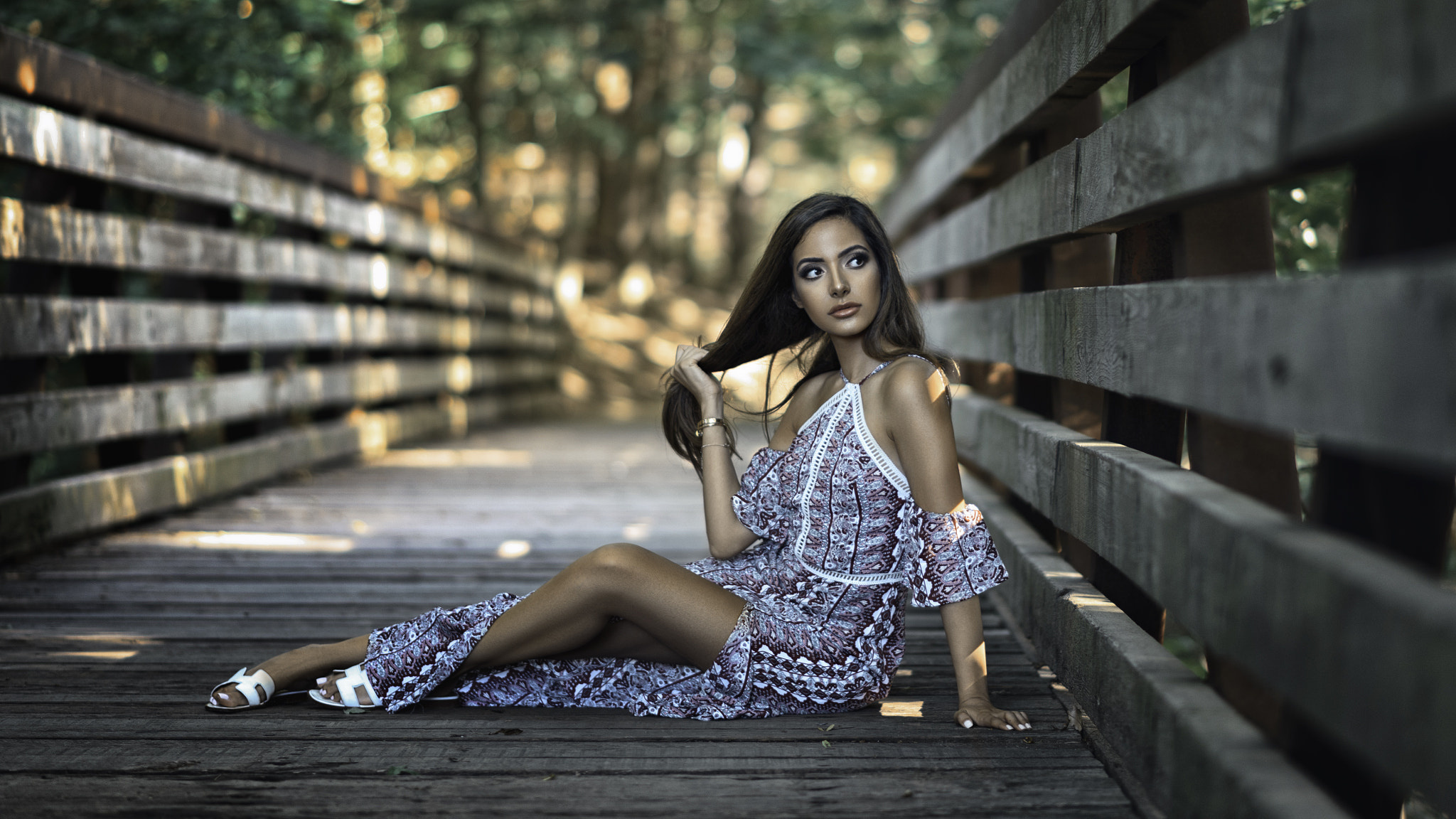 women, model, sitting, women outdoors, legs, long hair HD Wallpaper