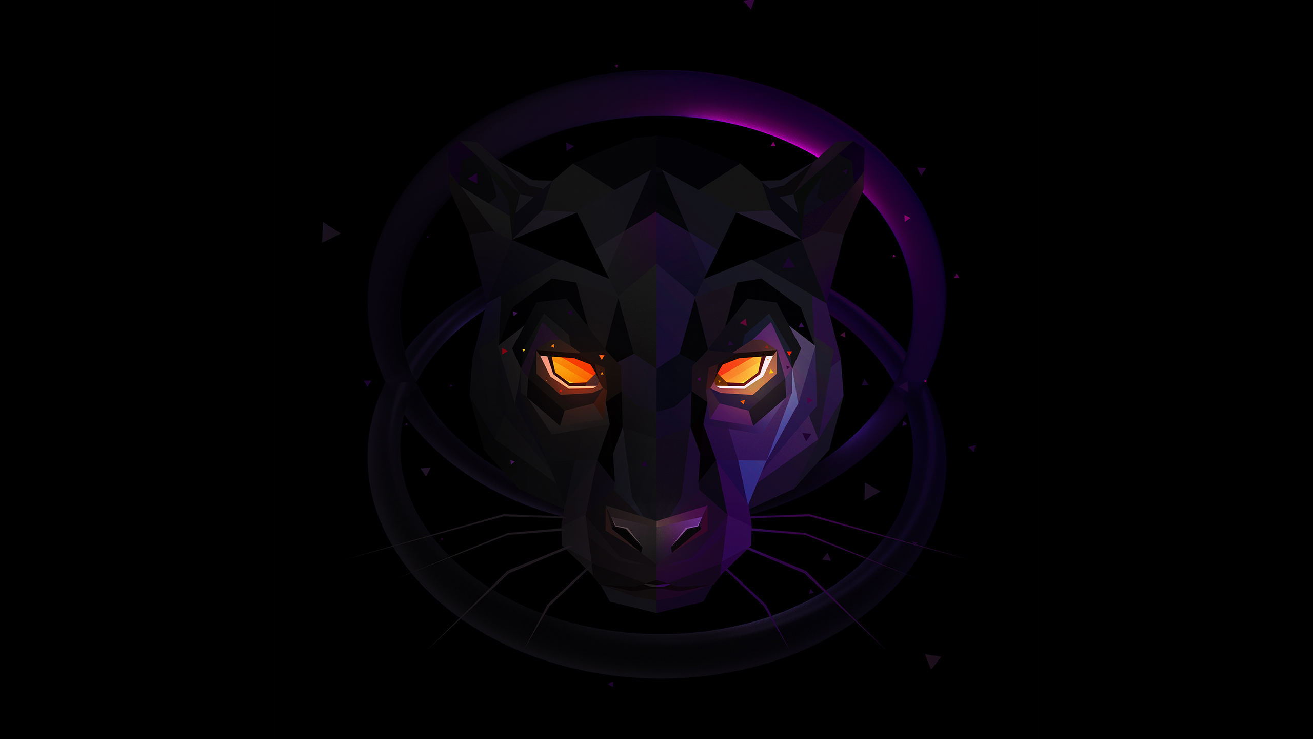 Low poly black panther with glowing eyes HD Wallpaper
