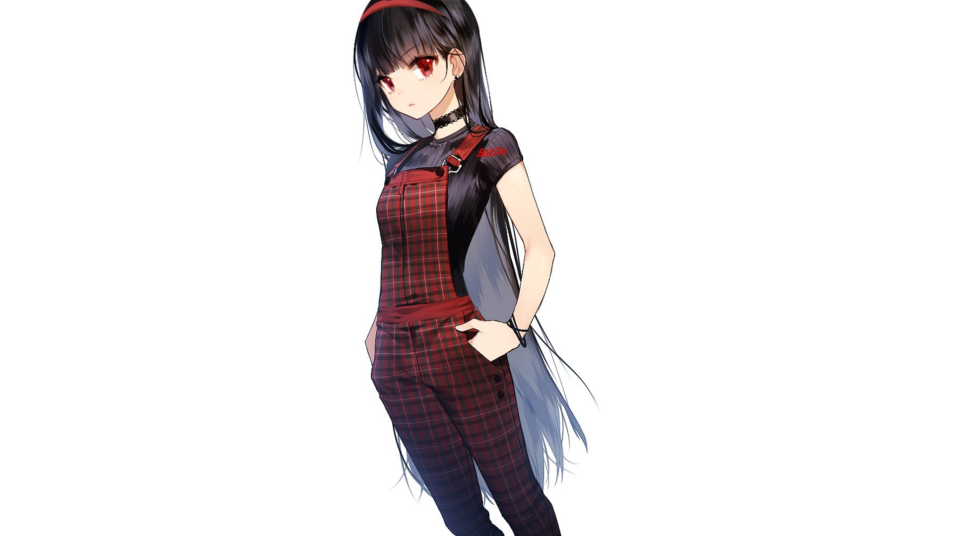 Anime girl with black hair and red eyes HD Wallpaper