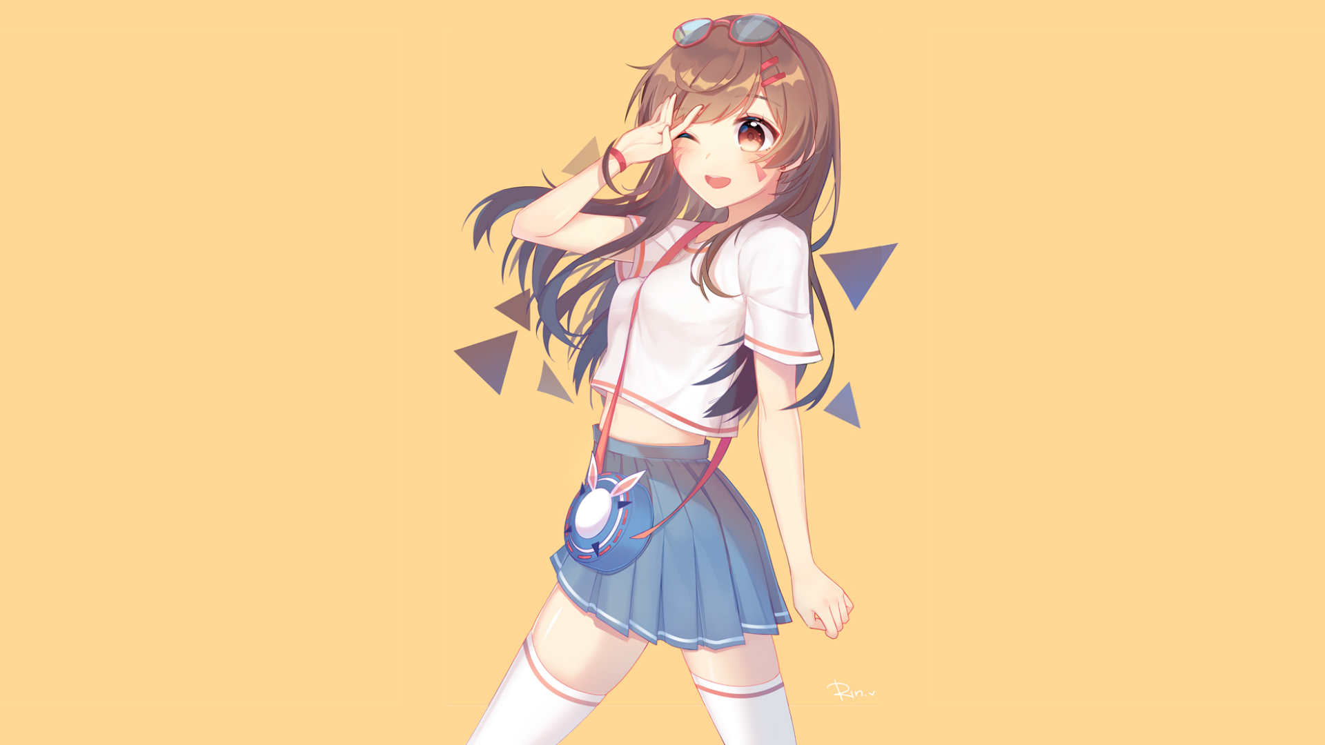 Anime girl with D.Va inspired outfit and accessories HD Wallpaper