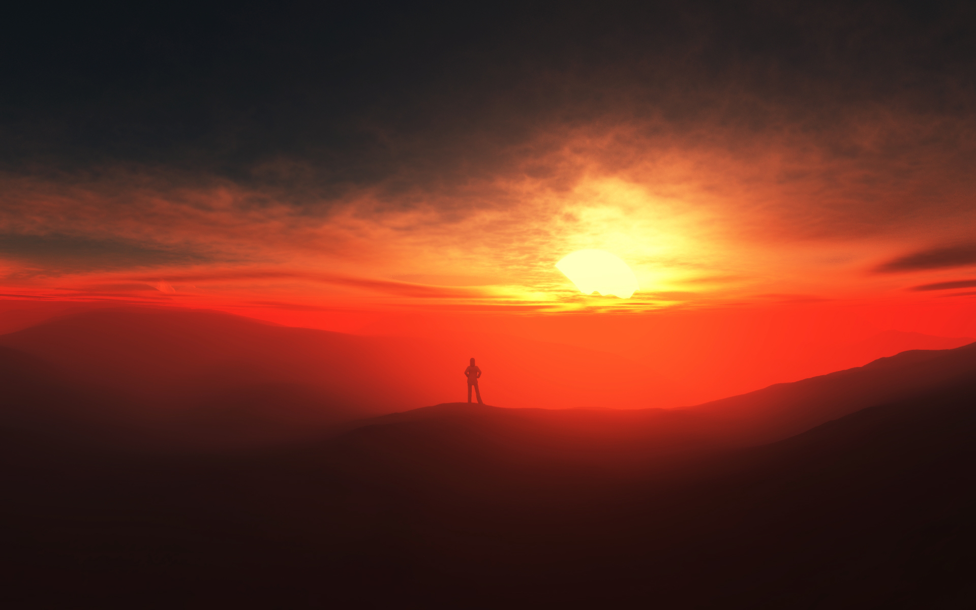 Silhouette of a person against a vibrant sunset HD Wallpaper