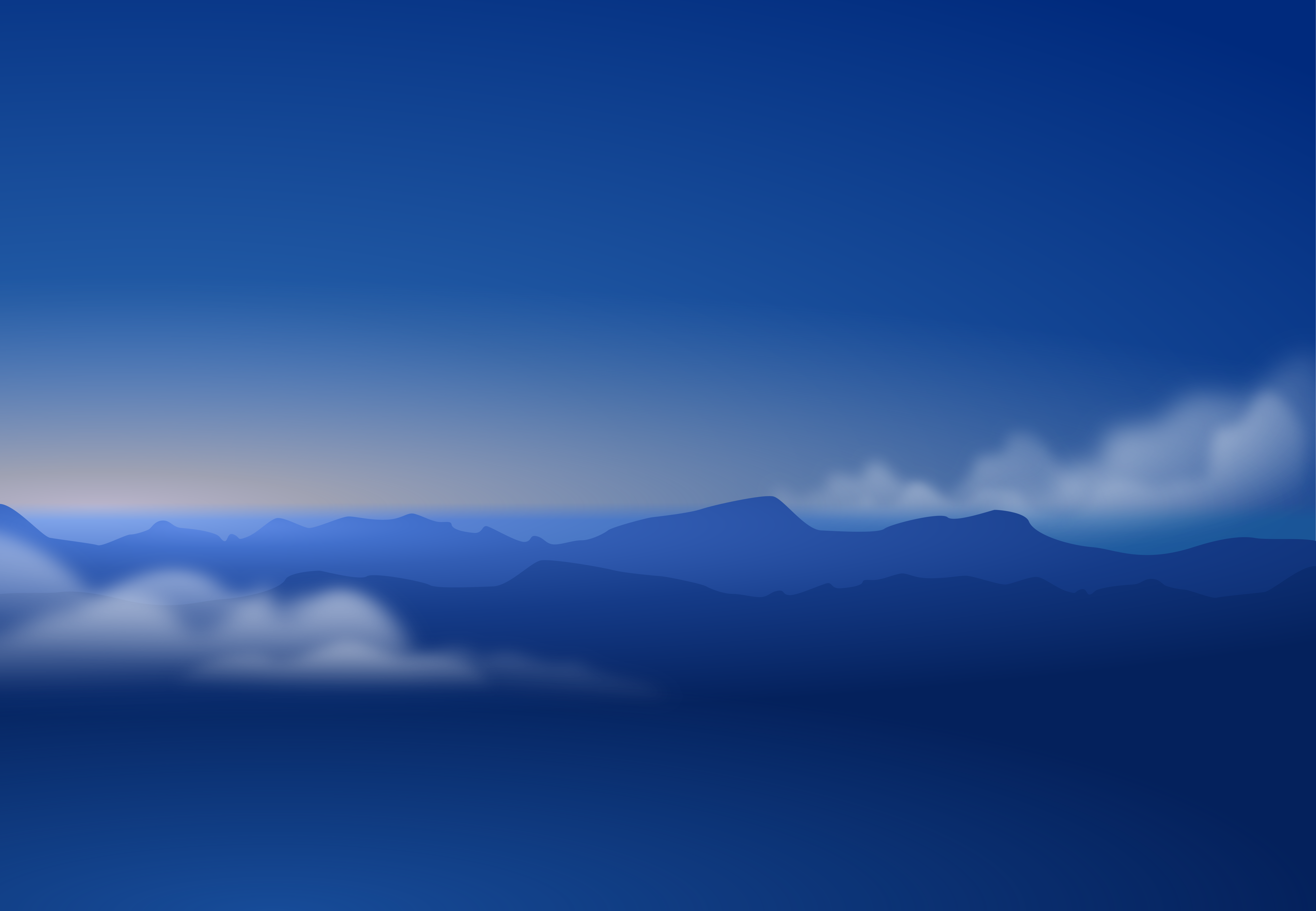 Digital art of mountains and clouds under a blue sky HD Wallpaper
