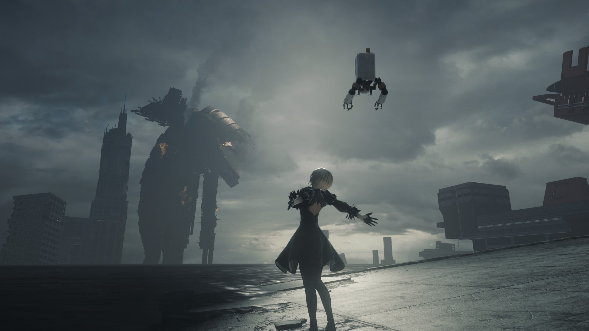 2B from NieR: Automata in a ruined city HD Wallpaper