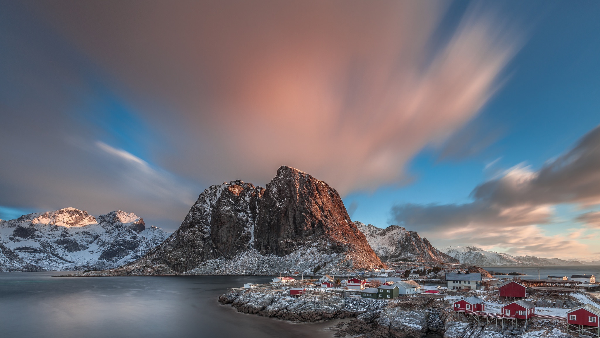 Hamnøy village and mountains in Lofoten, Norway HD Wallpaper