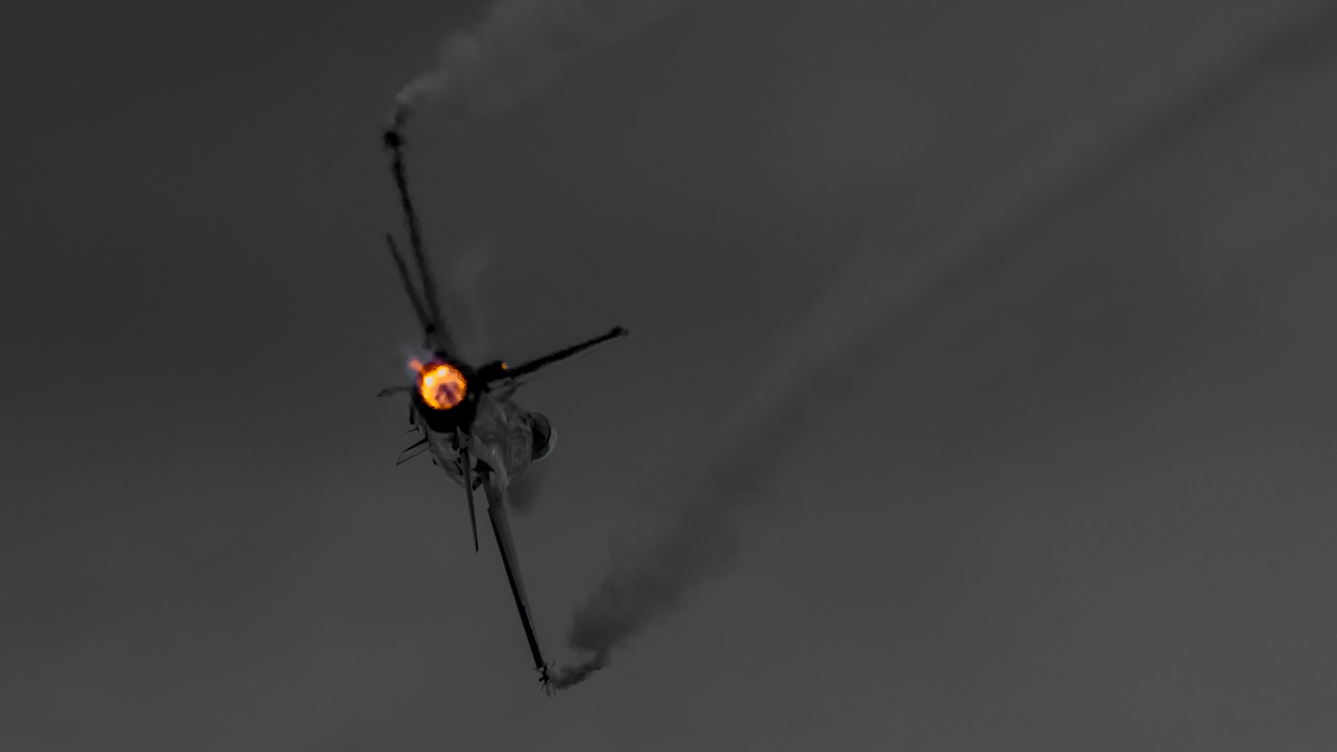 Fighter jet with afterburner and smoke trail HD Wallpaper