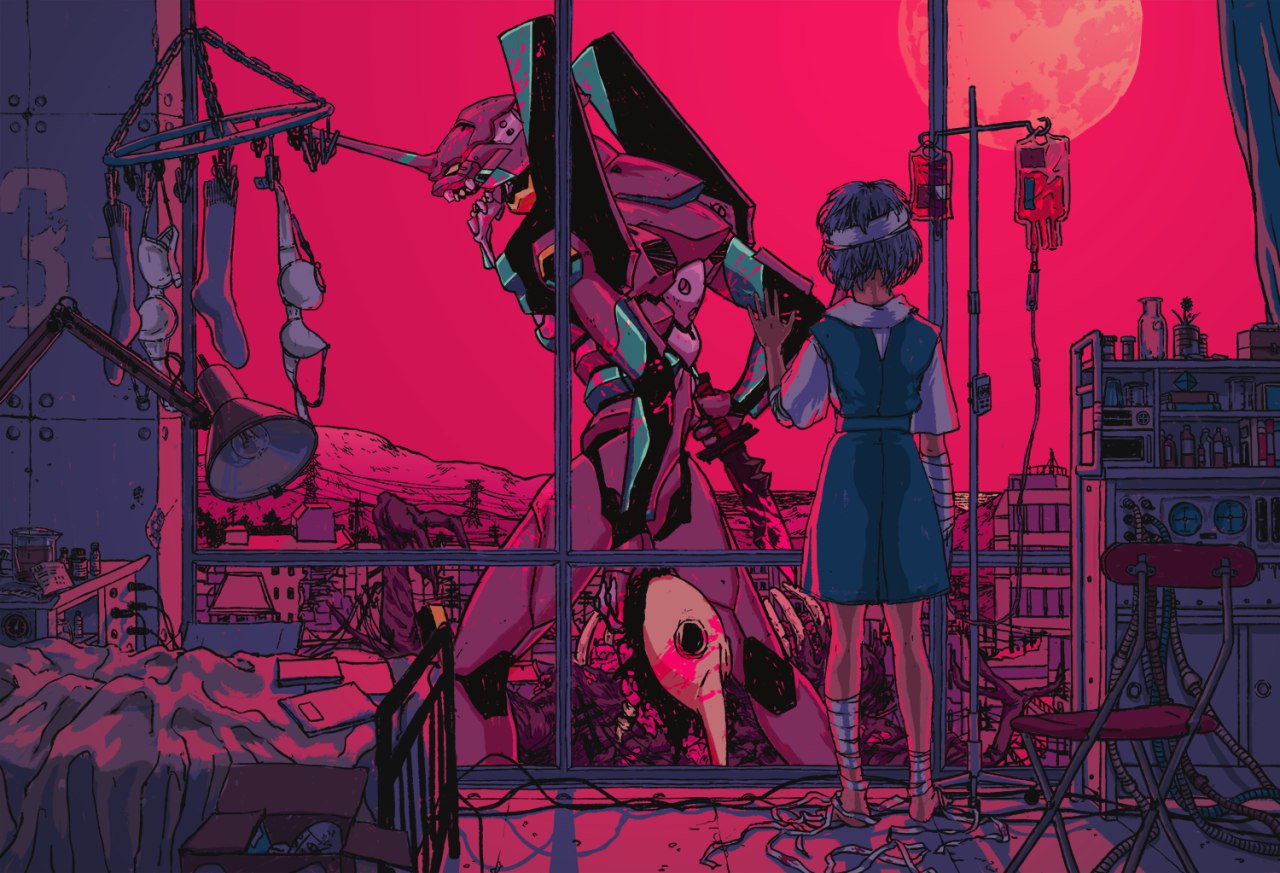 Rei Ayanami and EVA Unit 01 from Neon Genesis Evangelion HD Wallpaper