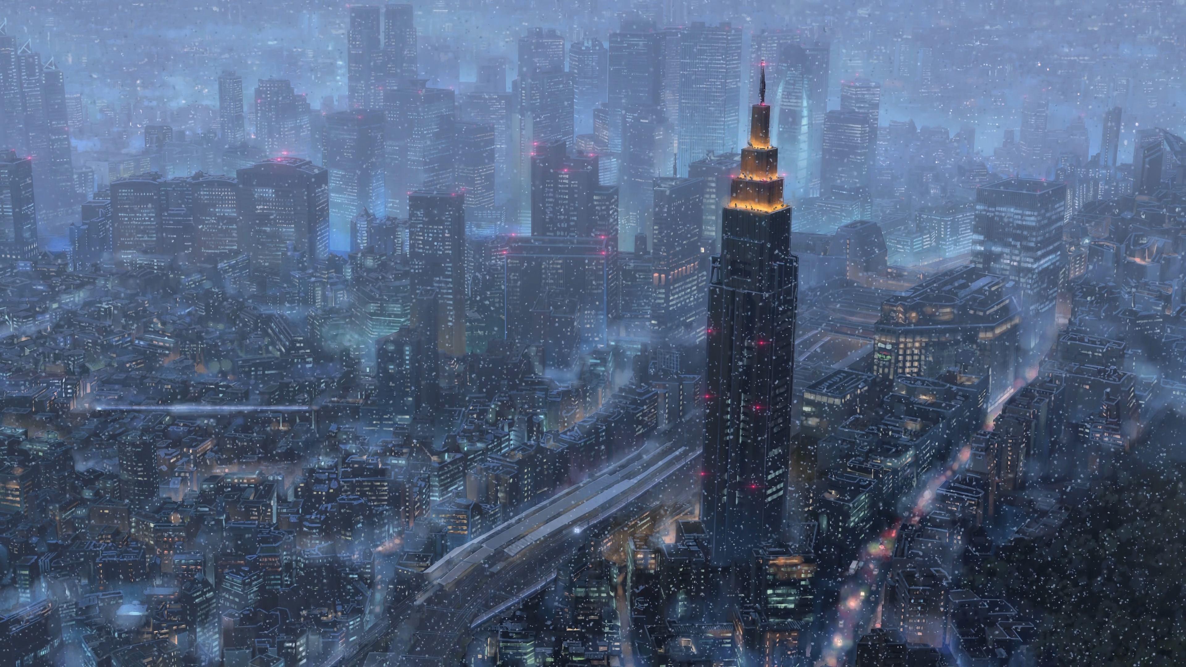 Cityscape in snow, Kimi no Na Wa, Makoto Shinkai HD Wallpaper