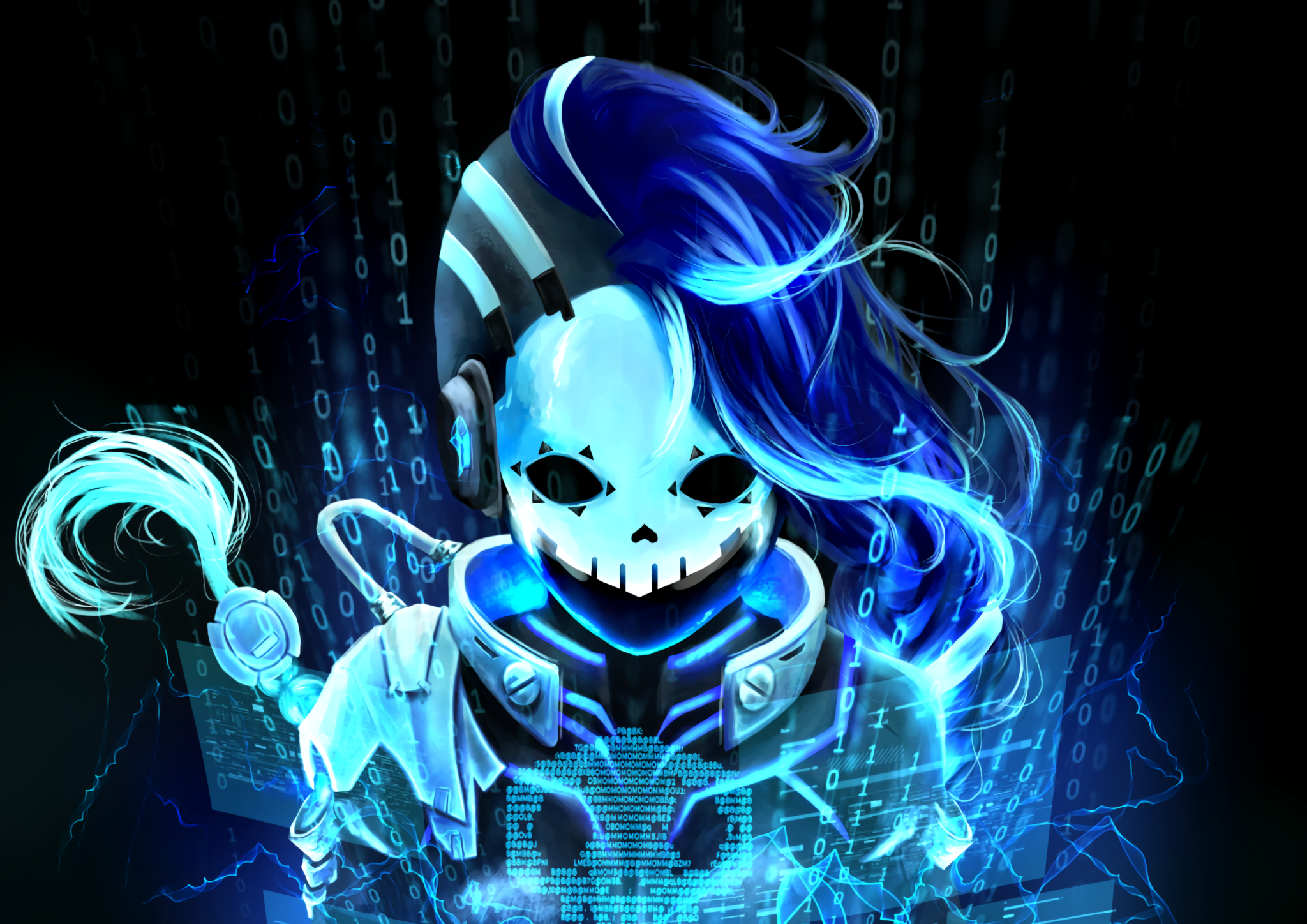 Sombra from Overwatch in a digital world HD Wallpaper