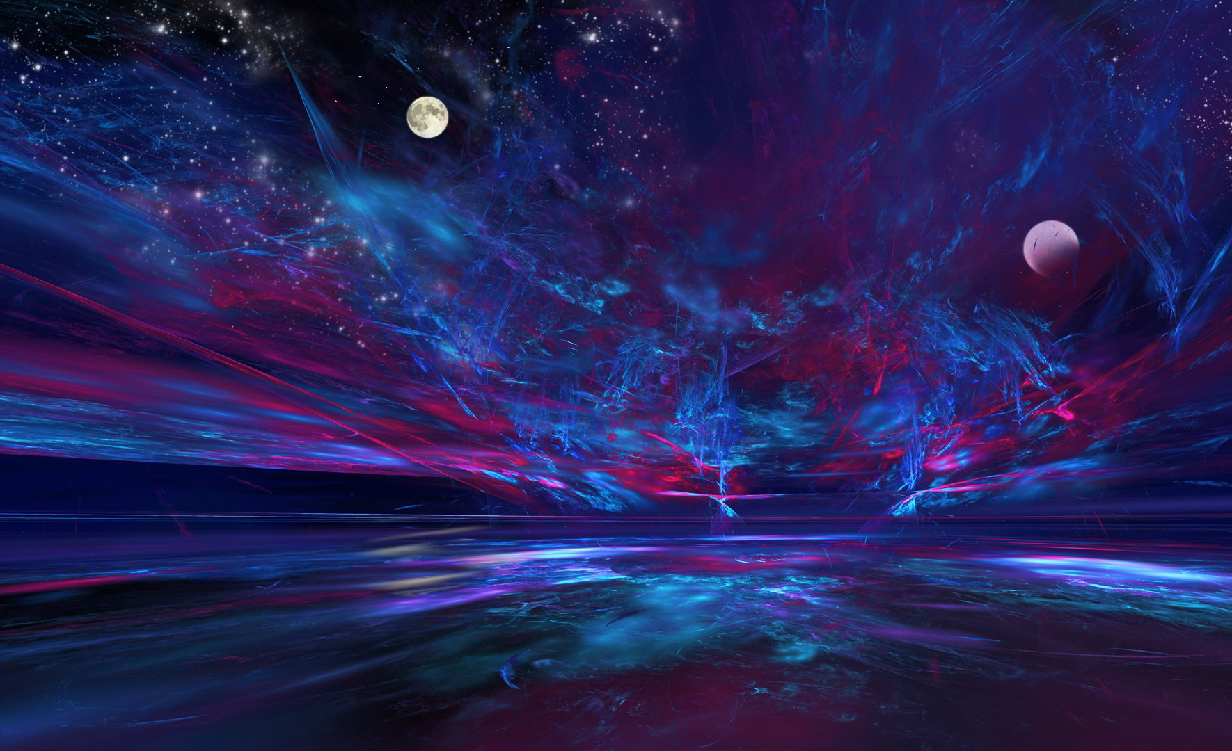 Abstract cosmic landscape with moons and stars HD Wallpaper