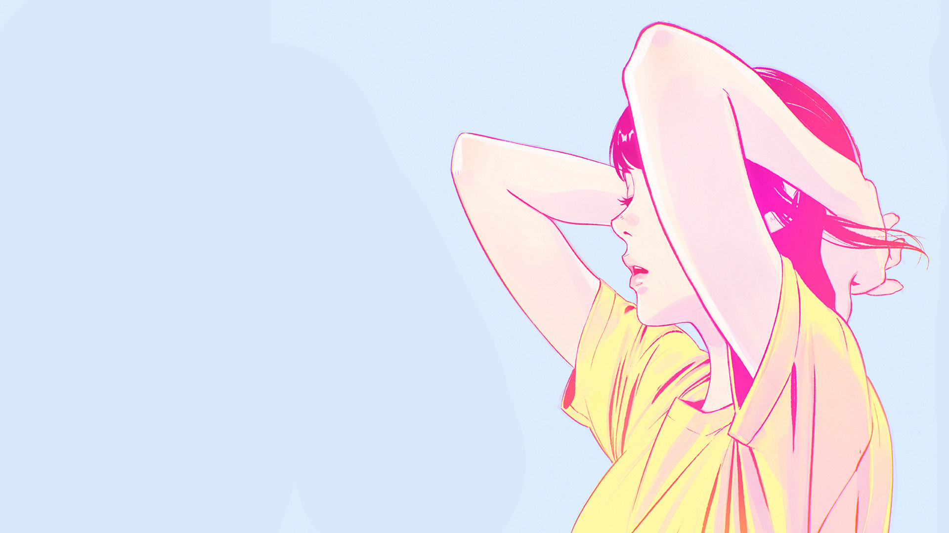 arms up, Ilya Kuvshinov, simple background HD Wallpaper