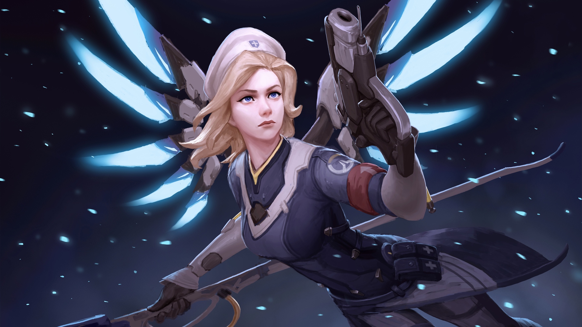 Mercy from Overwatch with blue wings HD Wallpaper