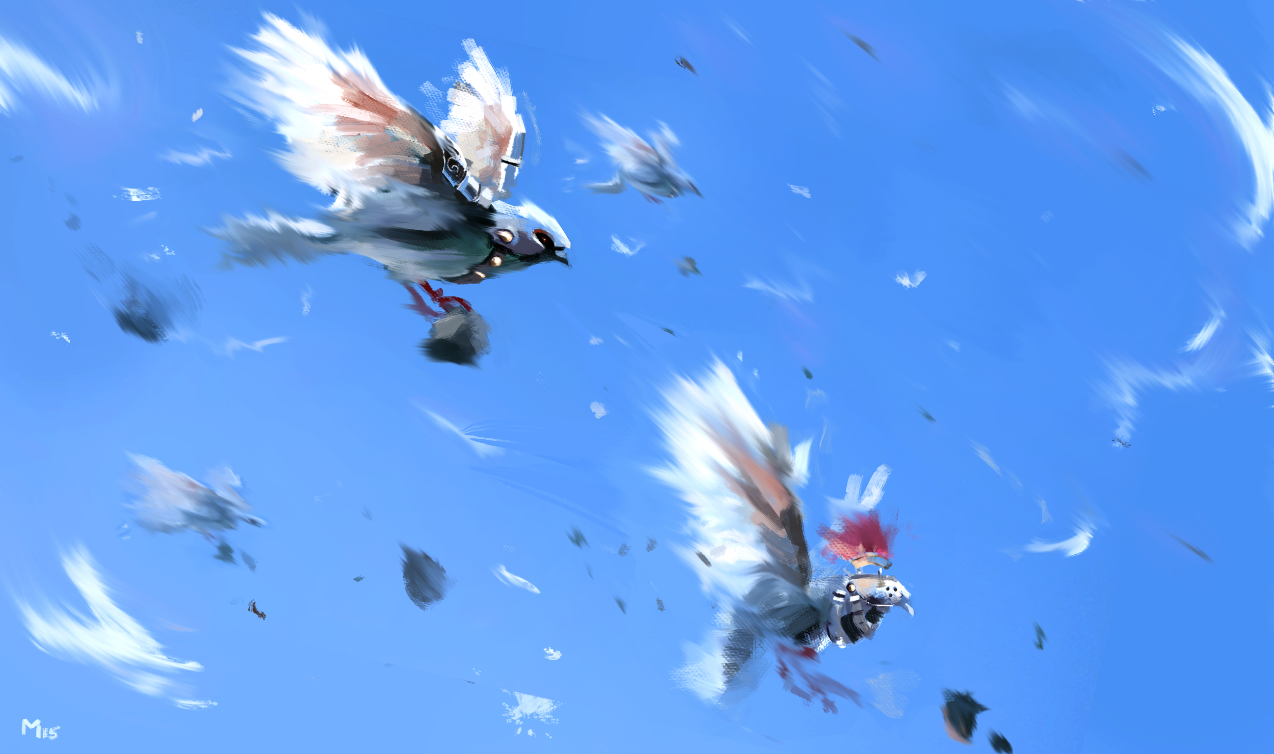 Dominik Mayer's digital art of birds flying in the sky HD Wallpaper