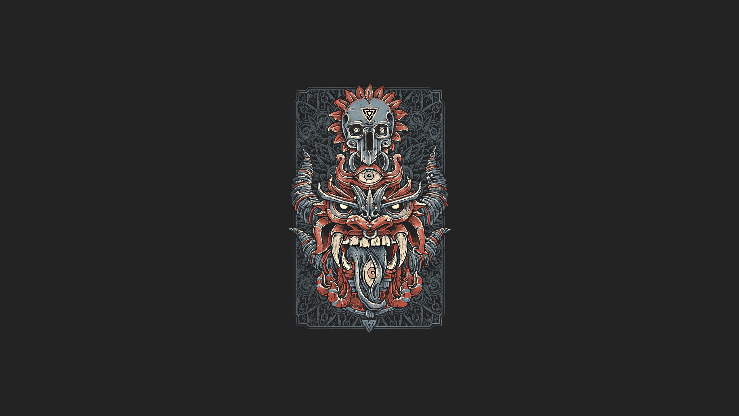 Minimalist Artwork of a Demonic Mask and Skull HD Wallpaper