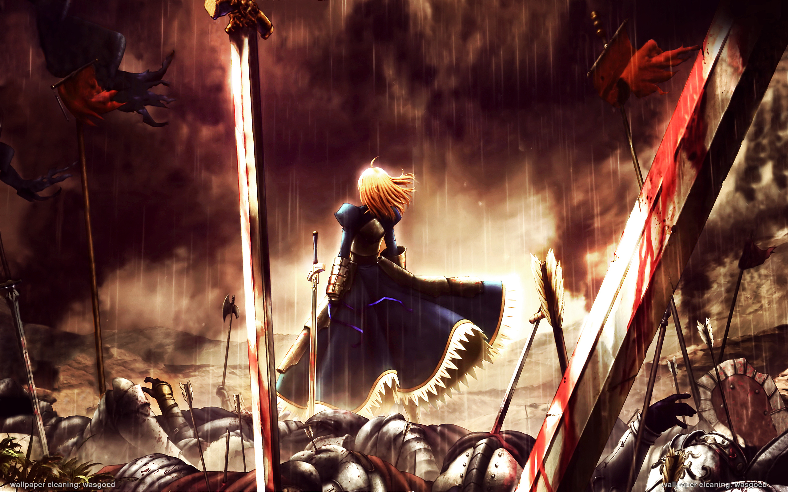 Saber from Fate/stay night: Unlimited Blade Works in a battlefield HD Wallpaper